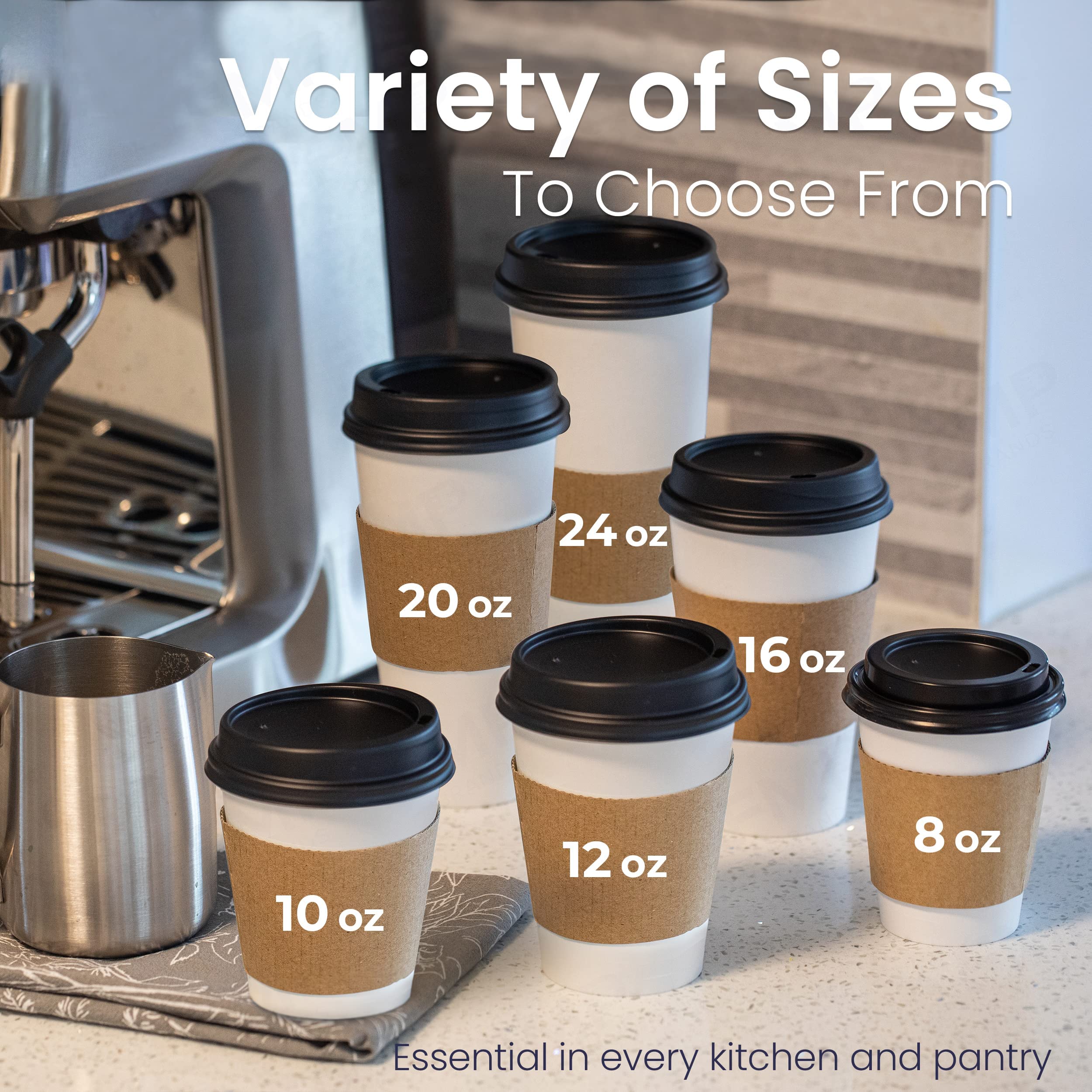 Fit Meal Prep 50 Pack 16 Oz Disposable Coffee Cups With Lids, Sleeves And Stirrers, Premium To Go Coffee Cups With Lids, Durable