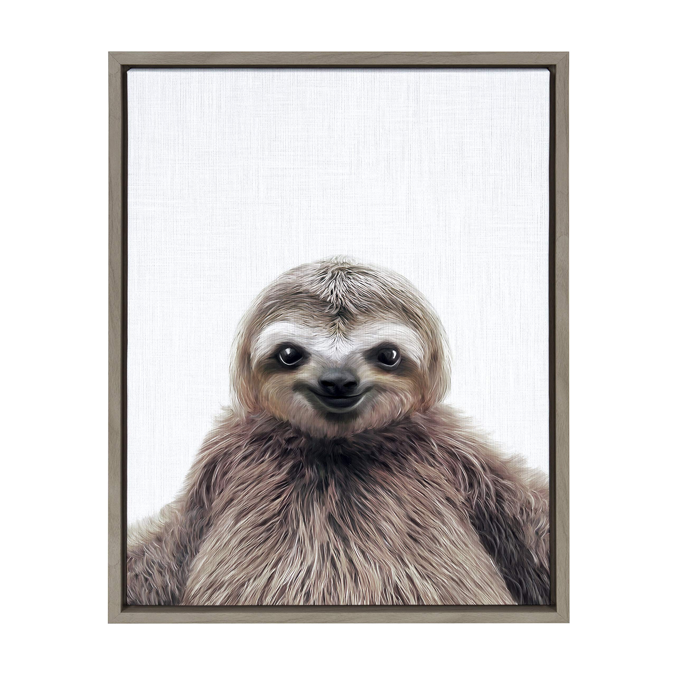 Kate And Laurel Sylvie Sloth Animal Color Photography Print Portrait Framed Canvas Wall Art By Simon Te Tai, 18X24 Gray