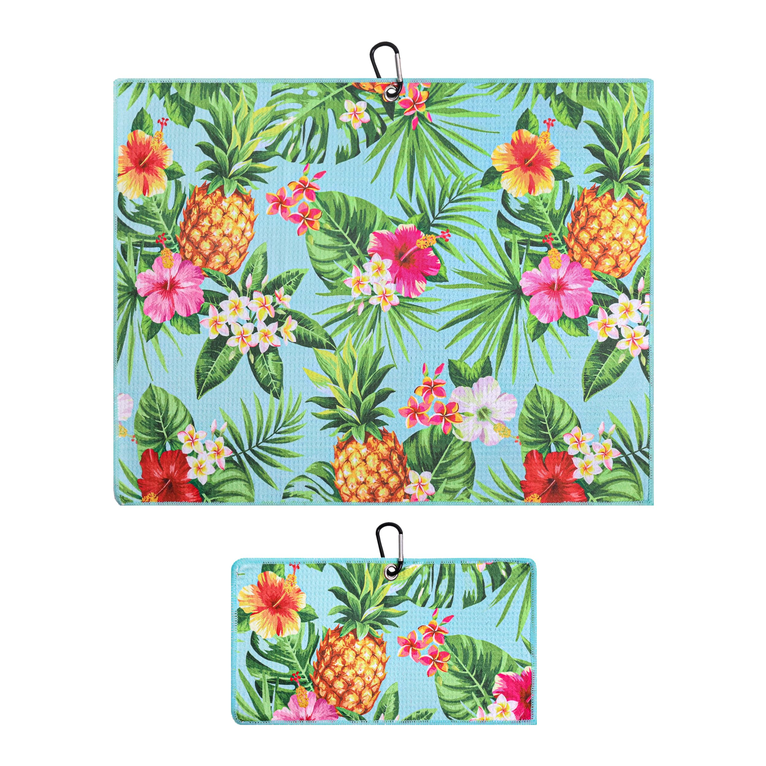 Playing It Forward Pineapple Tropics Golf Towel With Clip For Women And Men, Microfiber Waffle And Ball Towels, Set Of 2