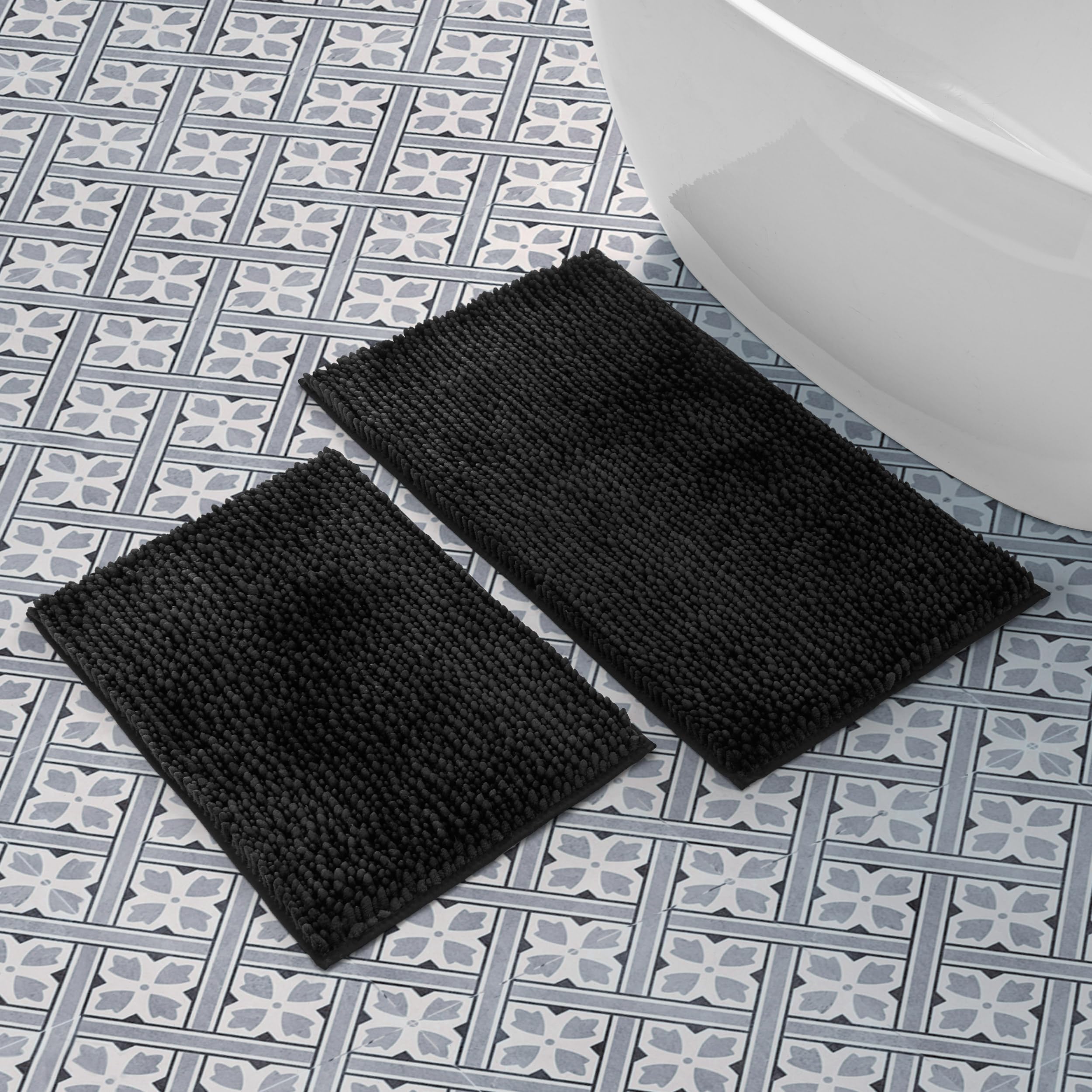 Laura Ashley Butter Chenille Bath Rug, Absorbent Shaggy Bathroom Mat, Non Slip Plush Carpet Rugs For Tub And Sink - 2 Piece (17'