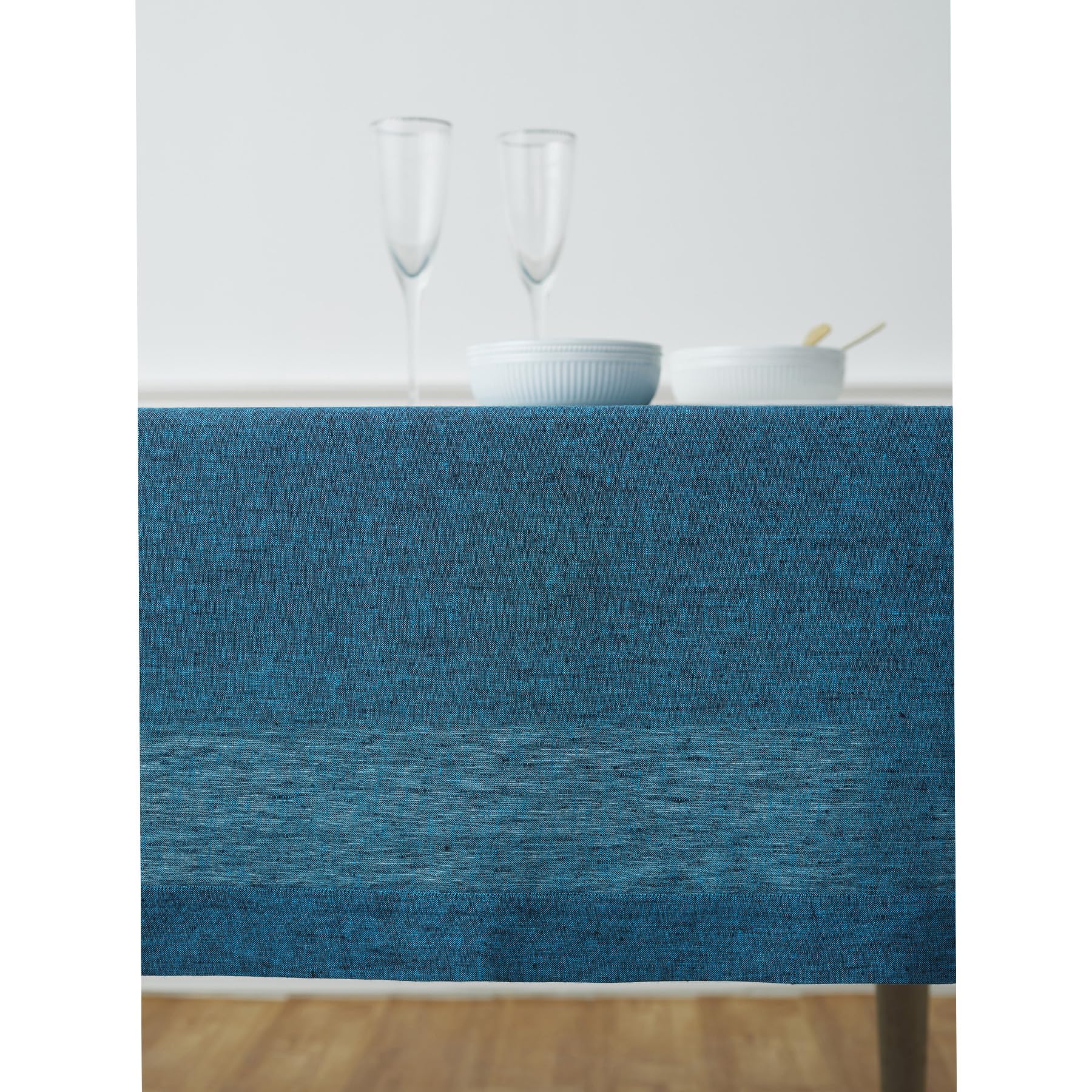 Solino Home Linen Tablecloth 120'' L X 60'' W Inch - 100% Pure Linen Chambray Teal Table Cloth For Rectangle Tables - Athena, Ma