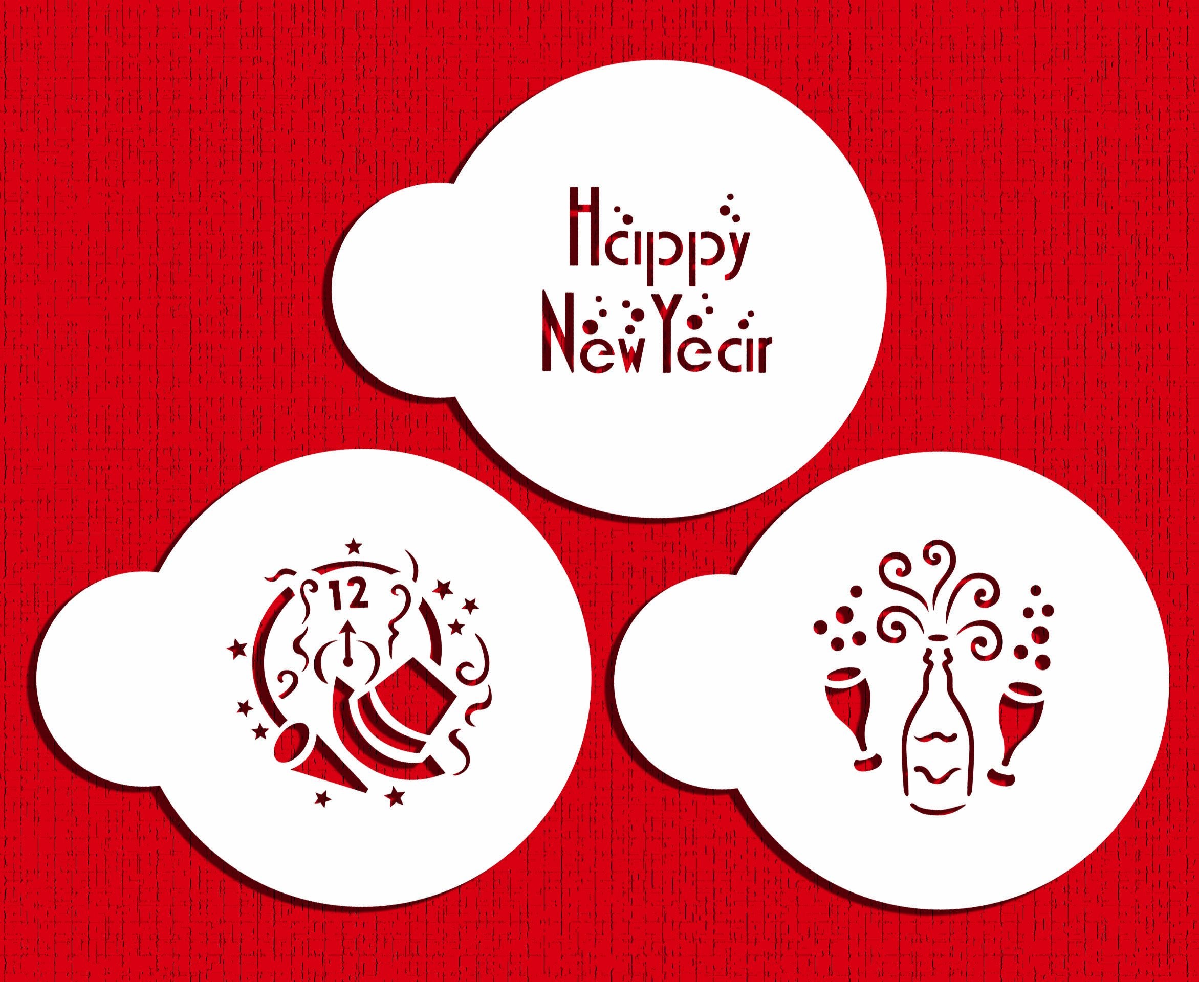 Designer Stencils Mini Happy New Year Stencil Set, Beige/Semi-Transparent