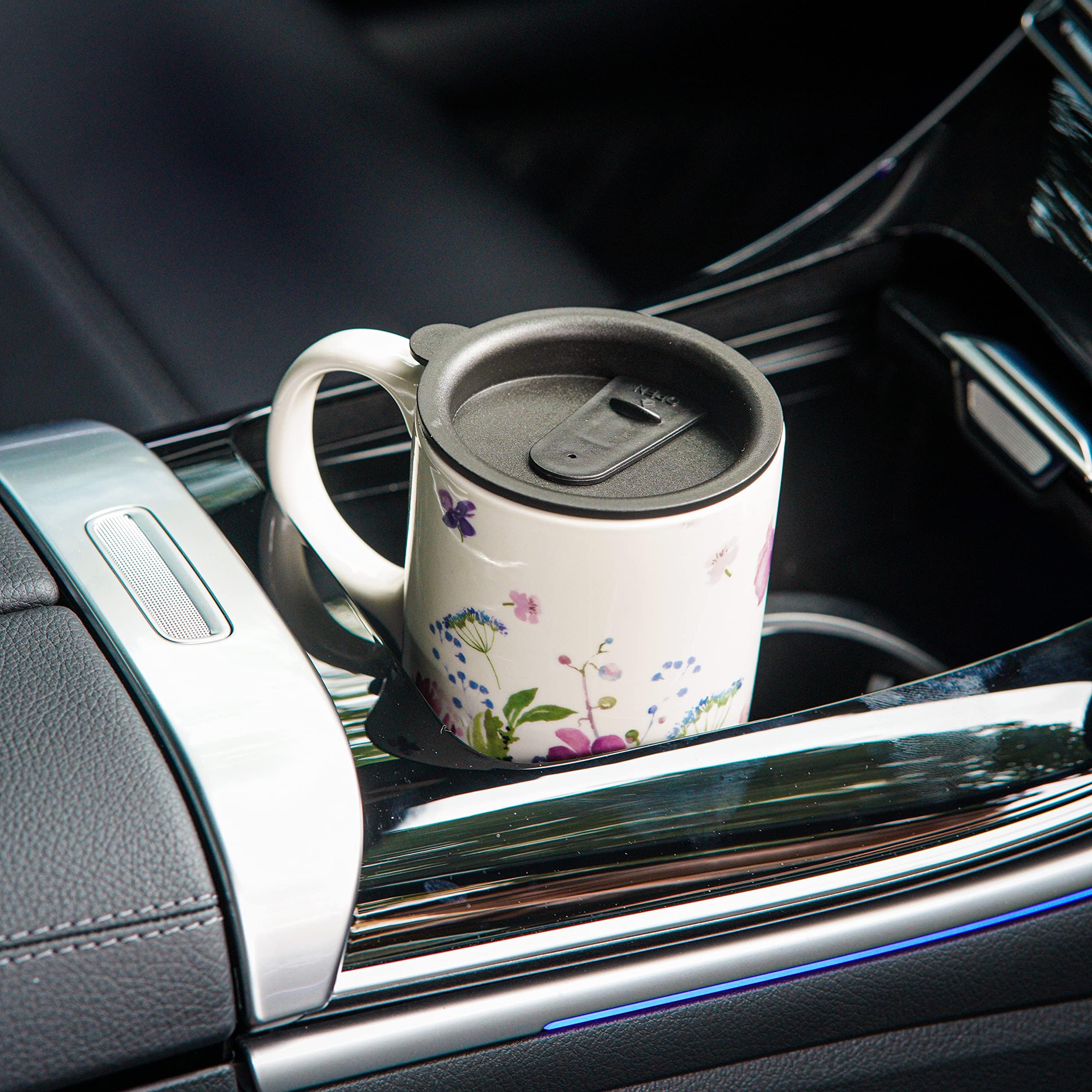 Dusvally Coffee Ceramic Mugs Travel Coffee Mug Porcelain Latte Tea Cup With Lid And Color Box 17Oz.Tall Coffee Mug,Pink Flower,V