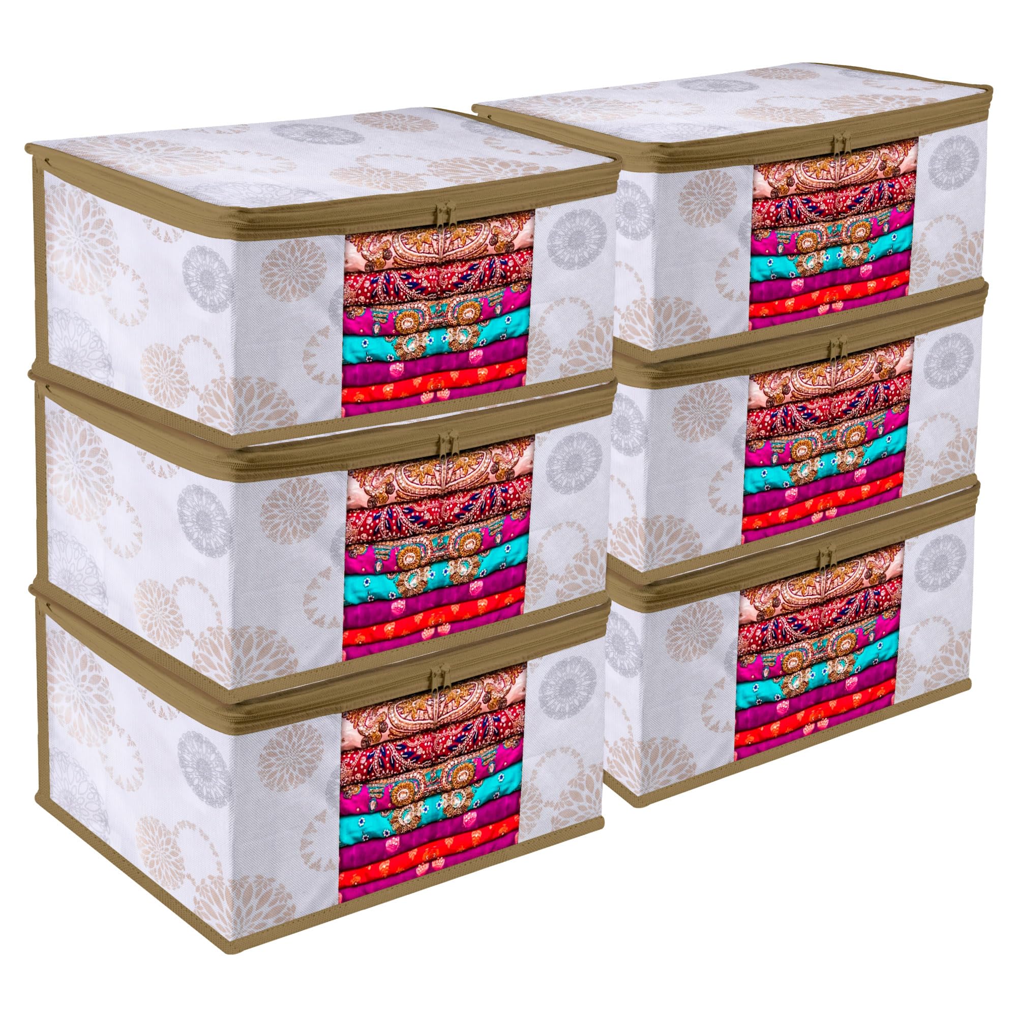 Kuber Industries NonWoven Saree Storage Bag For Wardrobe With Visible Window |Cloth Storage Organizer | GolaDesign | 9 Inch | 