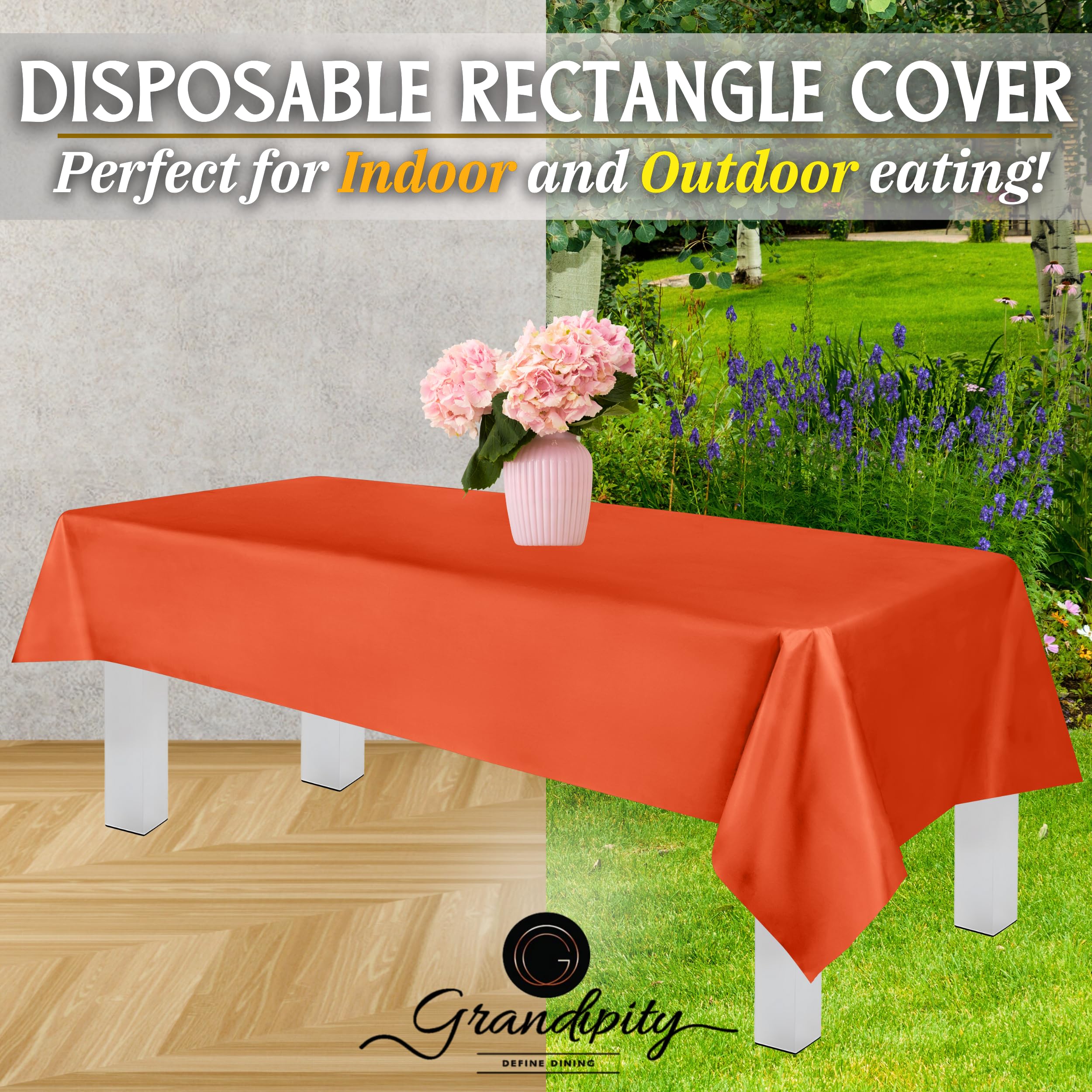 Grandipity Orange Plastic Table Cloth Disposable (6 Pk) 54In X 108In Plastic Tablecloths For Rectangle Tables - Premium Party Ta