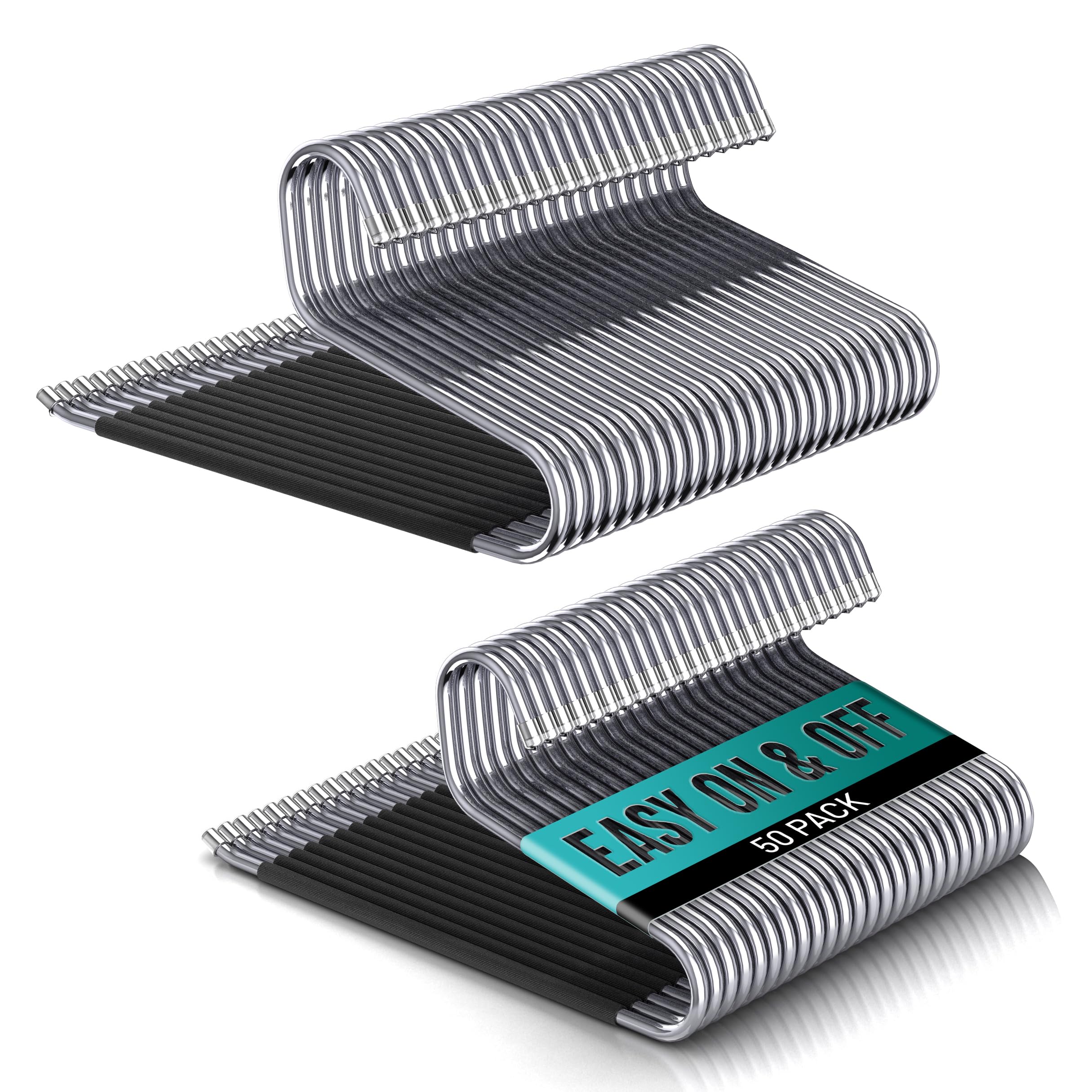 Set Of 50 Stainless Steel Non-Slip Open-Ended Trouser Hangers - Durable Pant Organizers