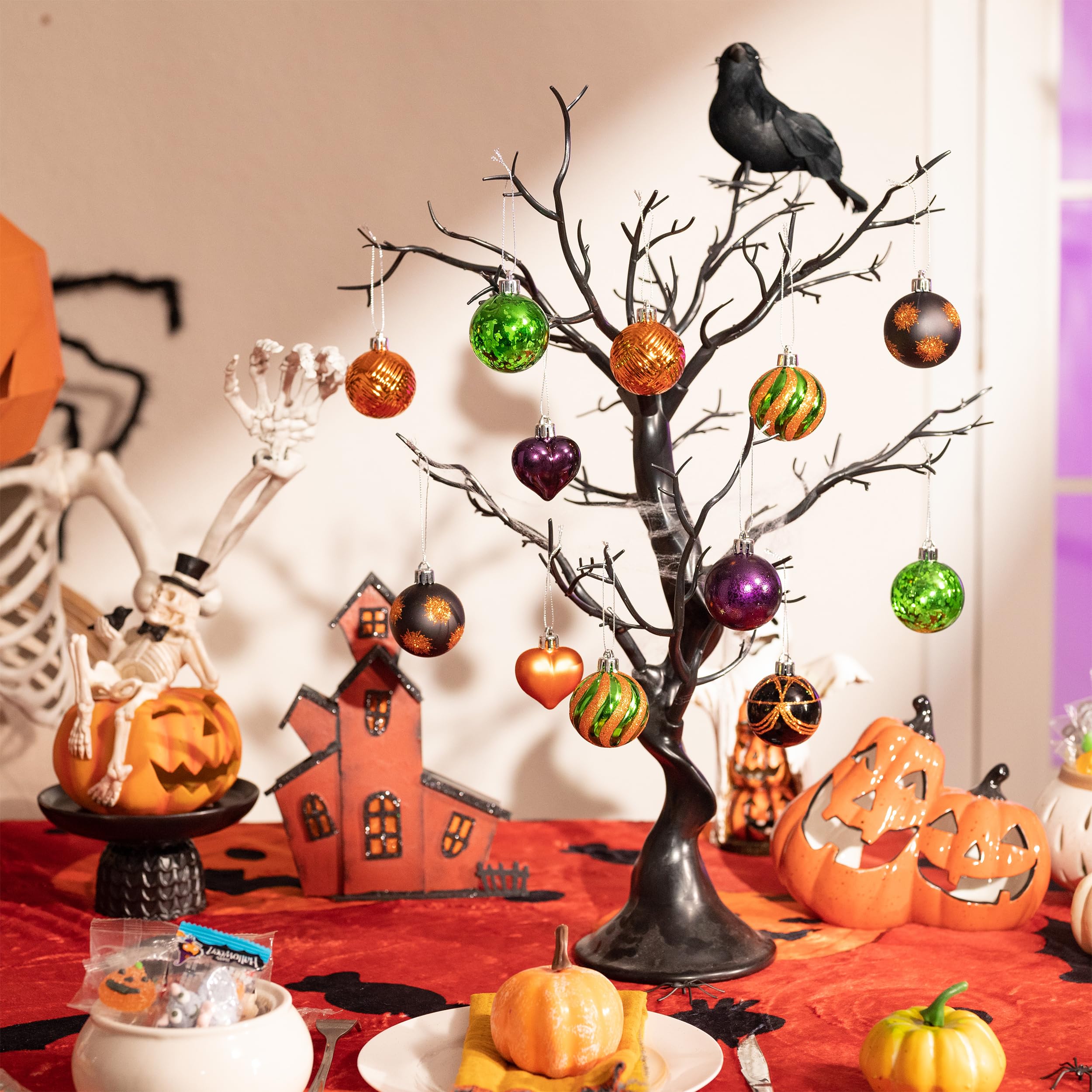 Valery Madelyn 28Pcs Halloween Heart Shaped Ornaments Gift Pack, Halloween Craft Painted Tree Heart Decorations, Orange Purple G