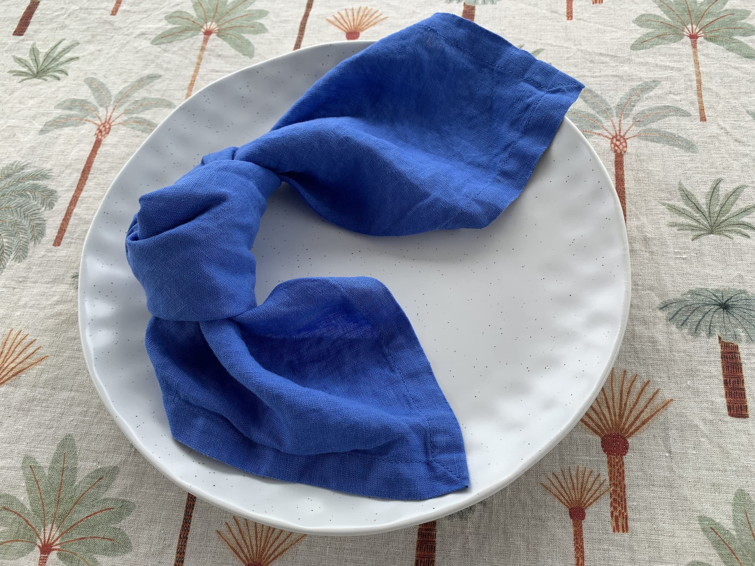 Linen Napkins -100% French Flax - Stonewashed Pure Linen Cloth Napkins - Size 18 Inch X 18 Inch - Set Of 4, Tropics (Blueberry)