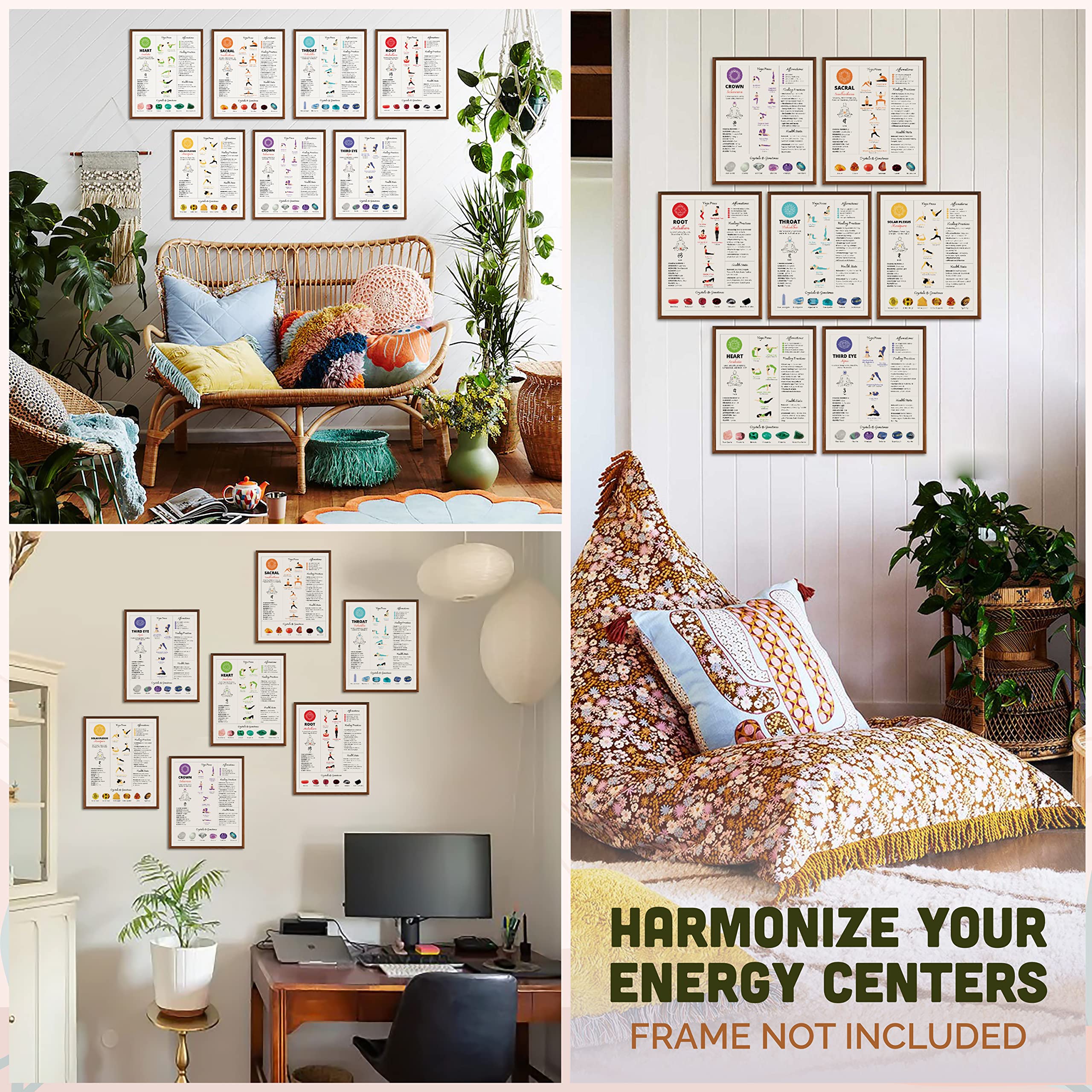 97 Decor Chakra Poster Yoga Pose Chart - 7 Chakra Decor, Chakra Wall Decor, Yoga Posters Meditation Pictures, Chakra Healing Art