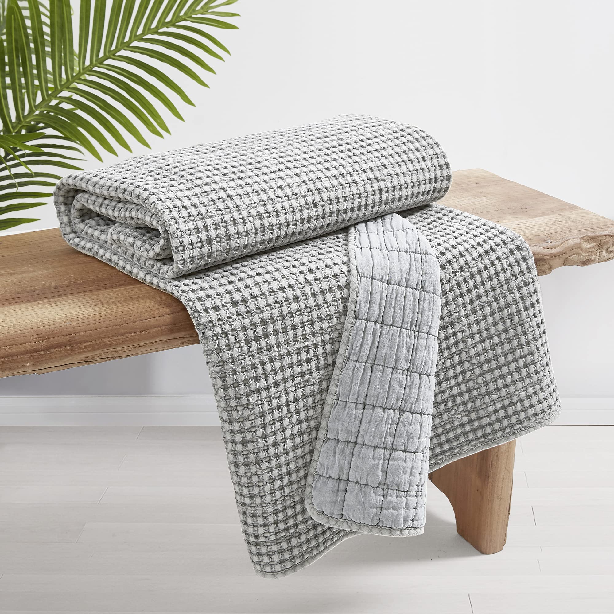 Levtex Home - Mills Waffle - Throw - Grey Cotton Waffle - Throw Size 50 X 60In