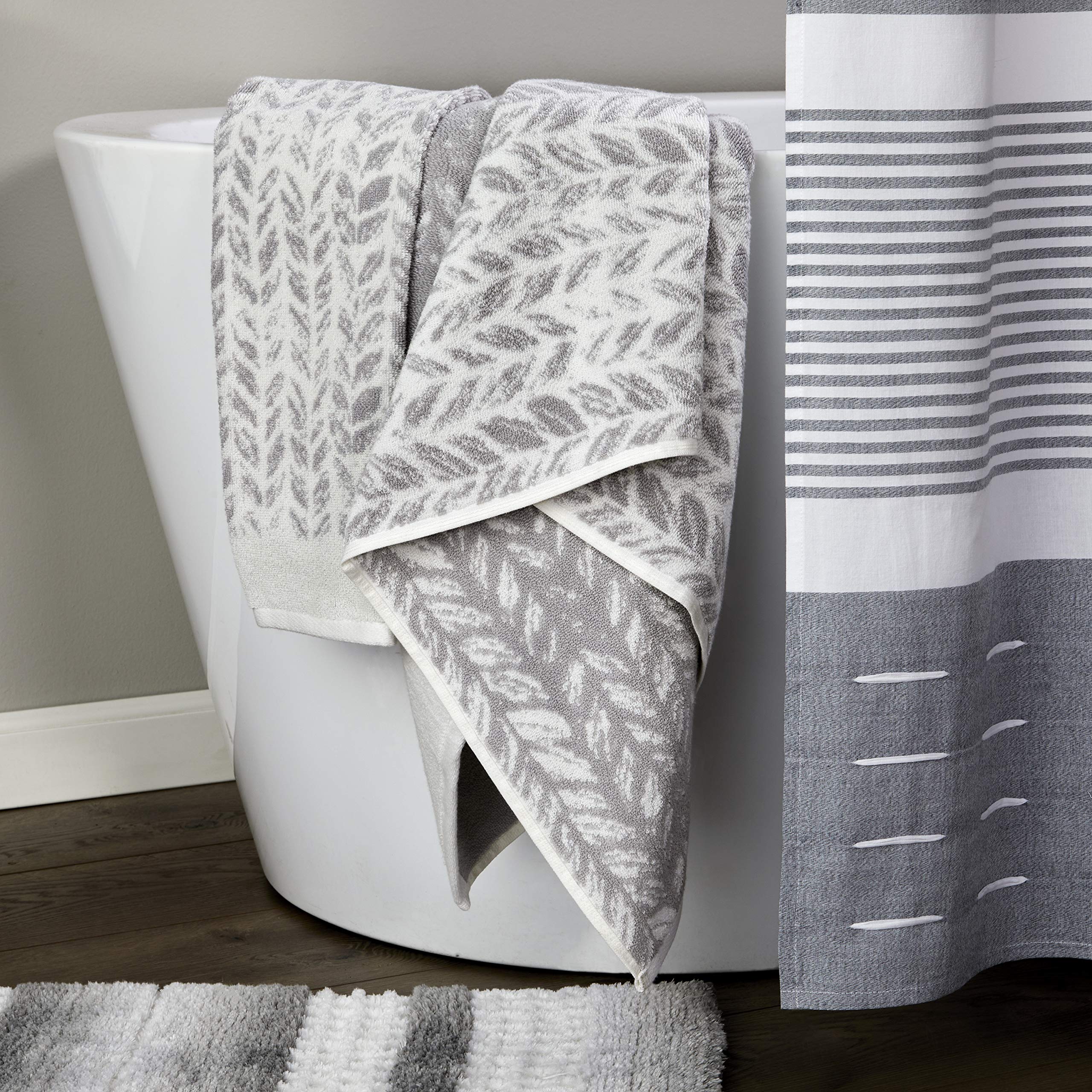 Skl Home Distressed Leaves 2 Bath, 2 Hand Towel Set, Gray