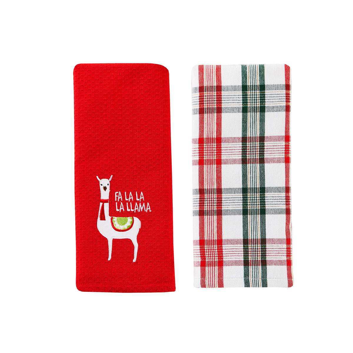 Skl Home Fa La Llama 2-Piece Dish Towel Set, Red