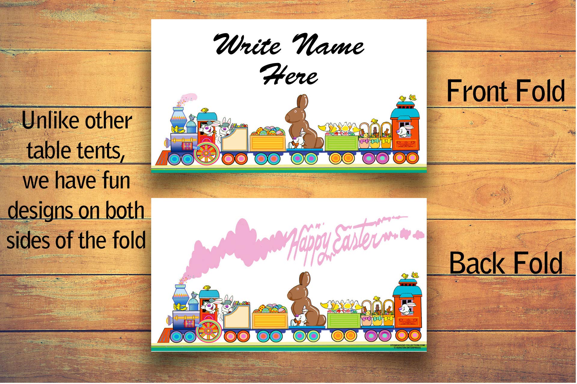 Stonehouse Collection Easter Train Place Cards - 25 Easter Name Cards - Table Tents - Small Gift Cards (Easter Train)