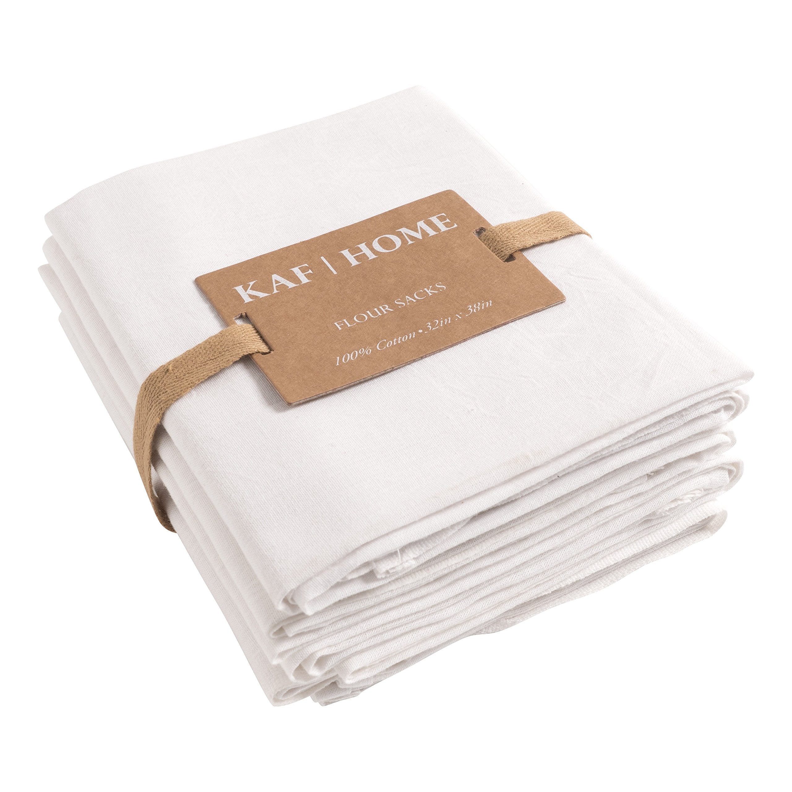 Kaf Home Flour Sack Kitchen Towels, White, Set Of 4, 100% Cotton
