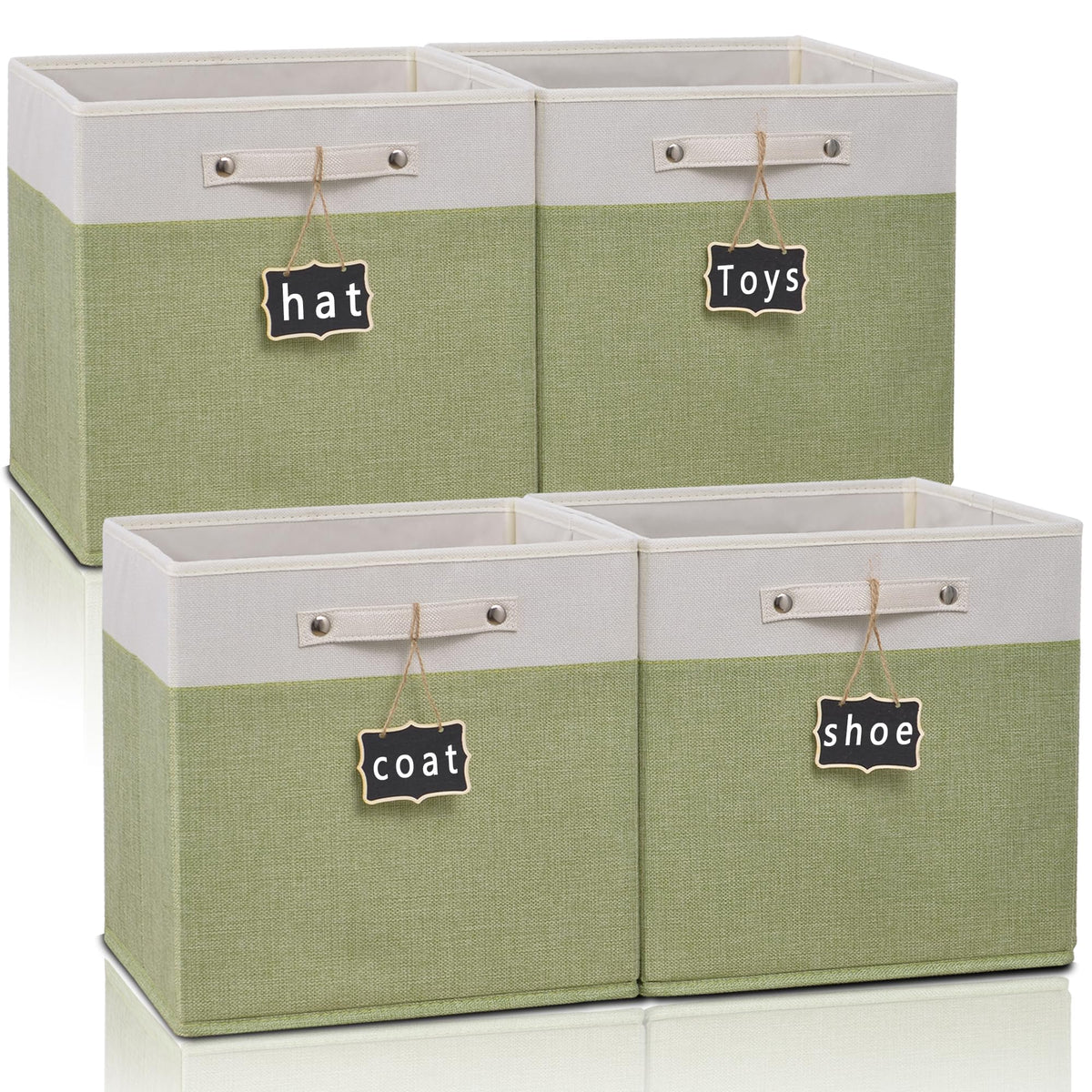 12 X 12 Storage Cubes,Collapsible Fabric Storage Cubes With Labels 4 Pack,Linen Cube Storage Organizer Bins With Cotton Handles