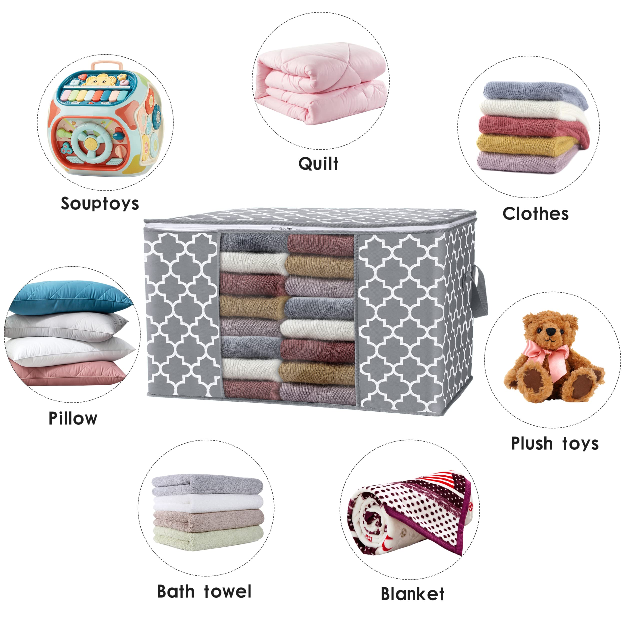 WISELIFE Storage Bags 100L 4-Pack Large Blanket Clothes Organization and Storage Containers for Bedding, Comforters, Foldable Or
