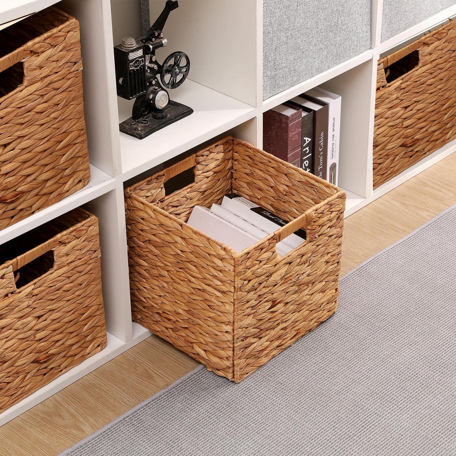 Lyjwoo6D Wicker Storage Cubes Wicker Storage Baskets Rectangular Laundry Organizer Totes For Shelves,Foldable Handwoven Water Hy