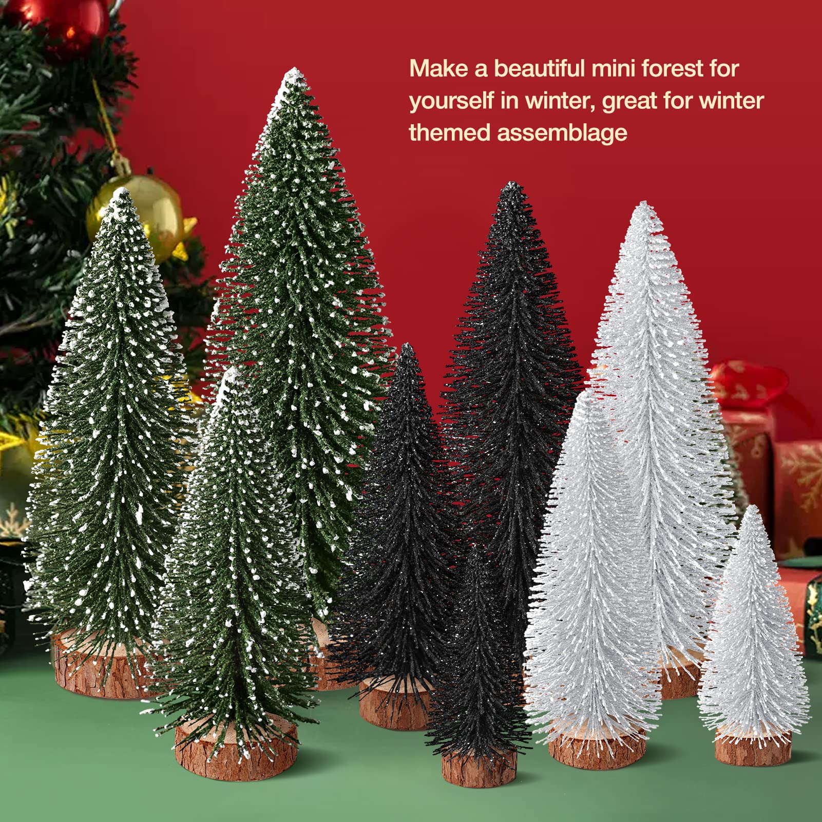 9Pcs Mini Christmas Trees Christmas Decor Artificial Christmas Decorations with 4 Sizes, Christmas Tree Bottle Brush Trees Chris