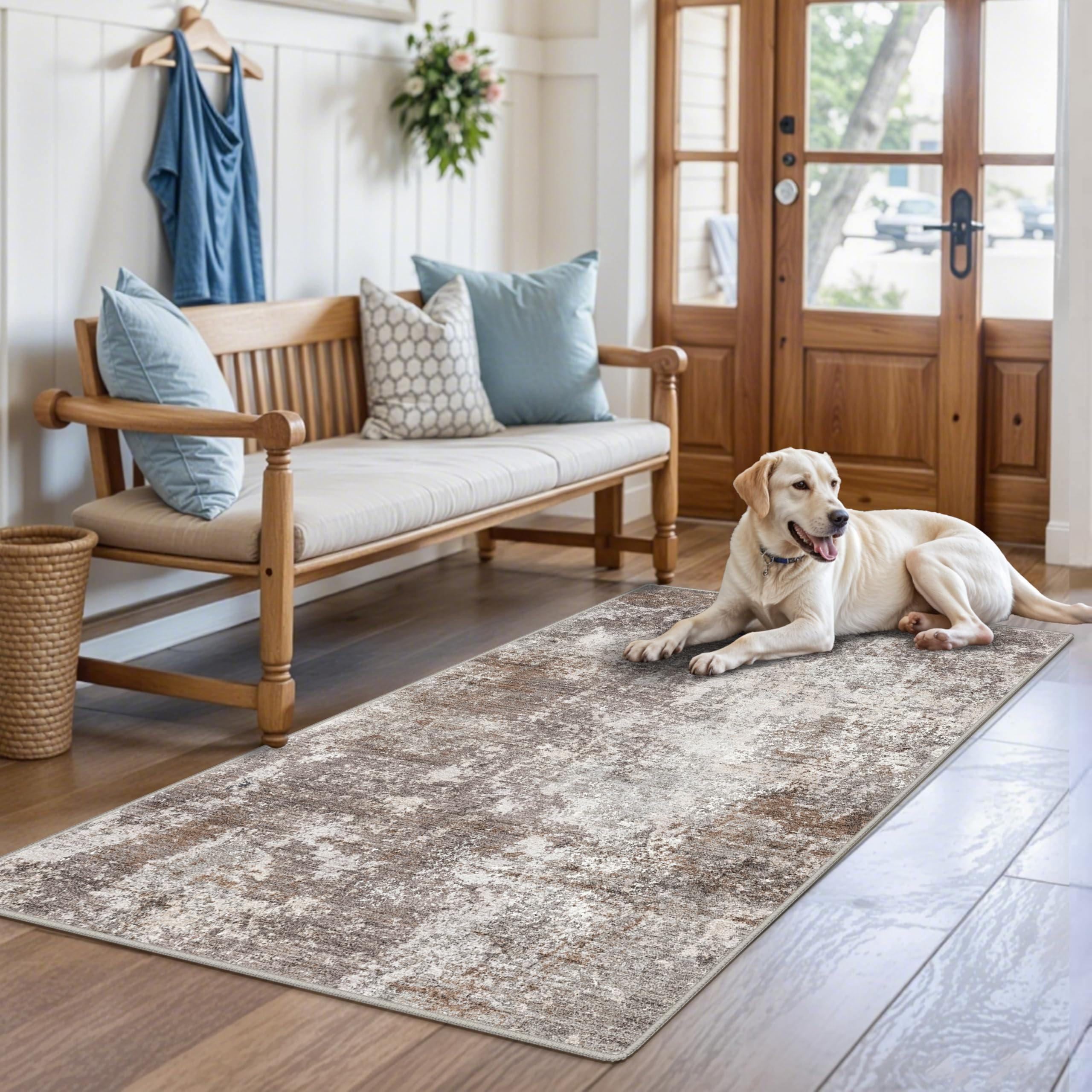 3x5 Washable Entryway Rug - Non-Slip Rubber Backed Small Area Rug for Kitchen, Bedroom, Living Room, Office - Soft Low-Pile Thin