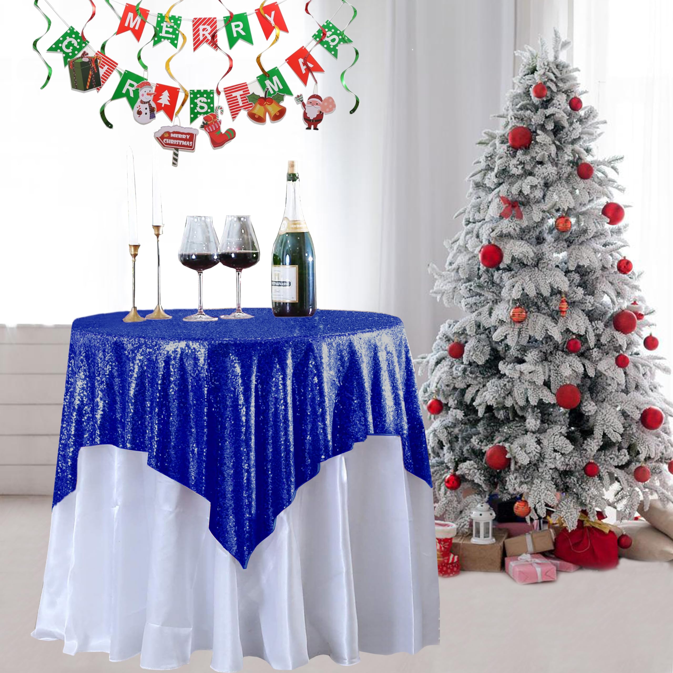 Fyledaee Royal Blue Sequin Tablecloth 50X50 Inch Square Glitter Shiny Table Cover For Wedding Birthday Baby Shower Christmas Par