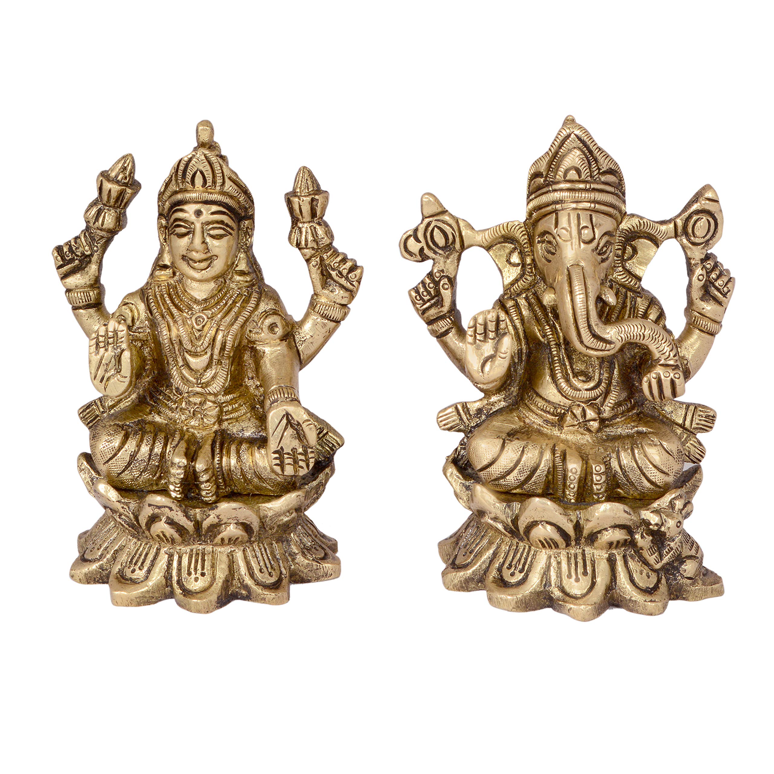 Aona Brass Ganesh Laxmi Ganesha Lakshmi Bhagwan Idol Sitting On Lotus Ganpati Murti Metal Statue For Home Office Success Entranc