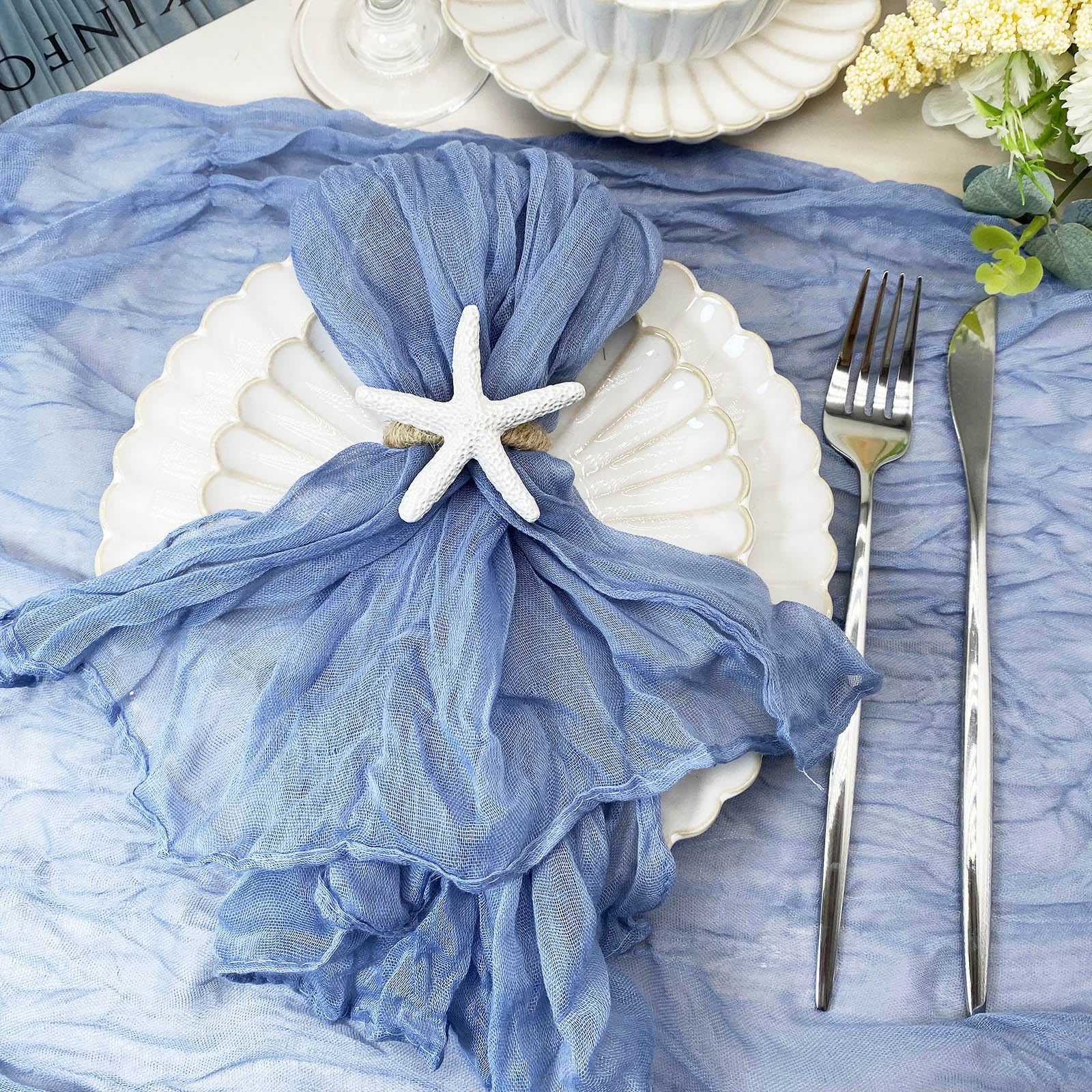 Wingfish Starfish Napkin Rings Set Of 12 White Sea Star Napkin Rings Bulk For Coastal Beach Dinning Table Decoration, Cute Napki
