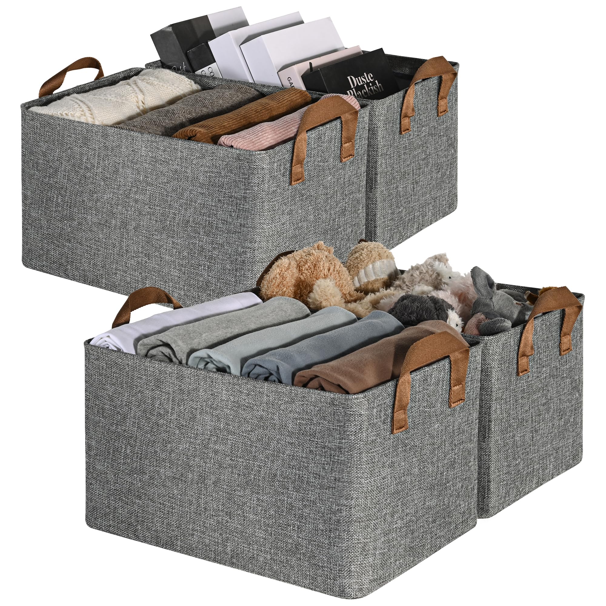 Granny Says Closet Storage Bins, Gray Storage Bins With Handles Metal Frame, Linen Closet Organizers And Storage Baskets Large,