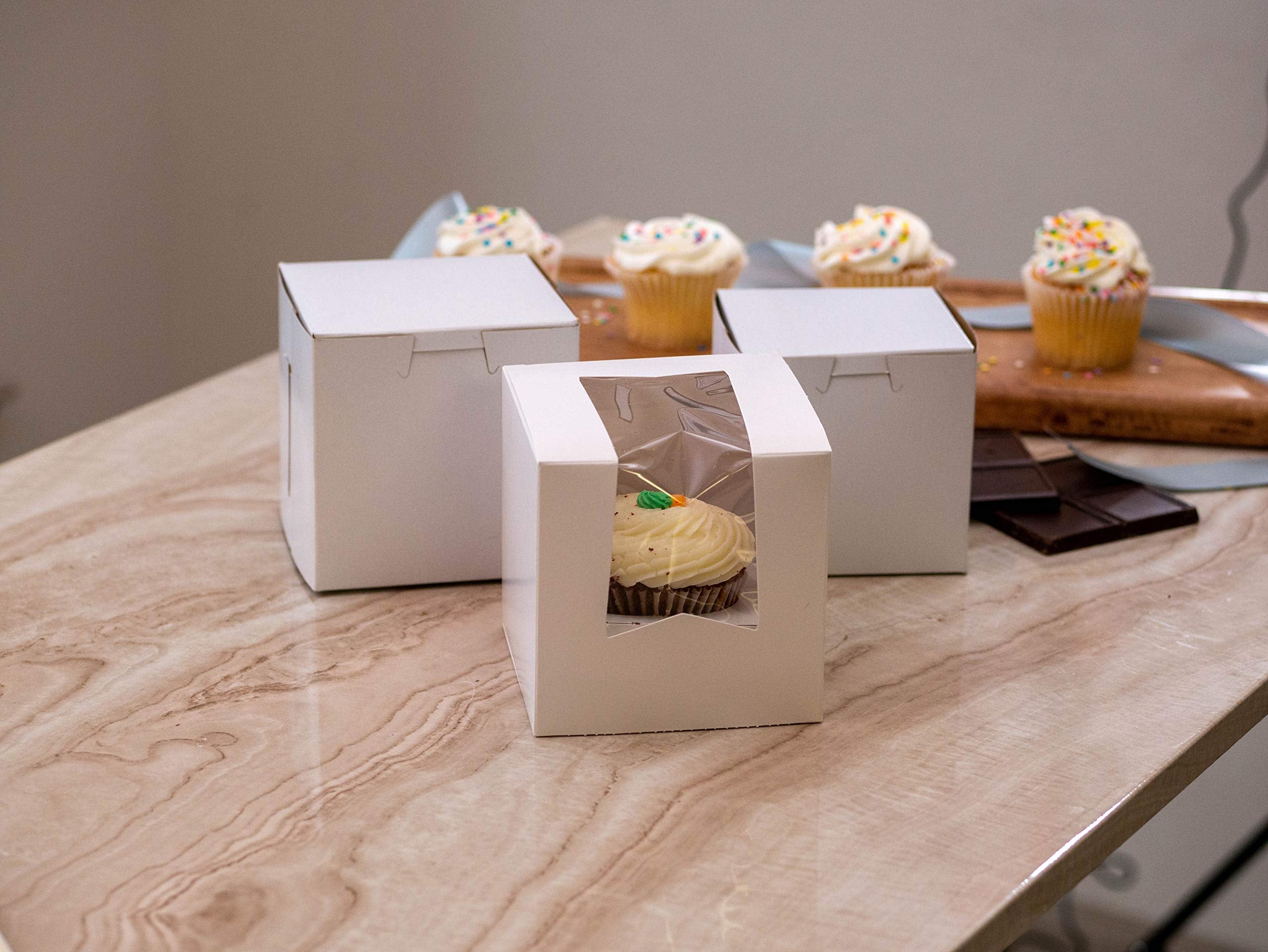 Southern Champion Tray 23053 Paperboard White Lock Corner Window Bakery Box, 10'' Length X 10'' Width X 5'' Height (Case Of 150)