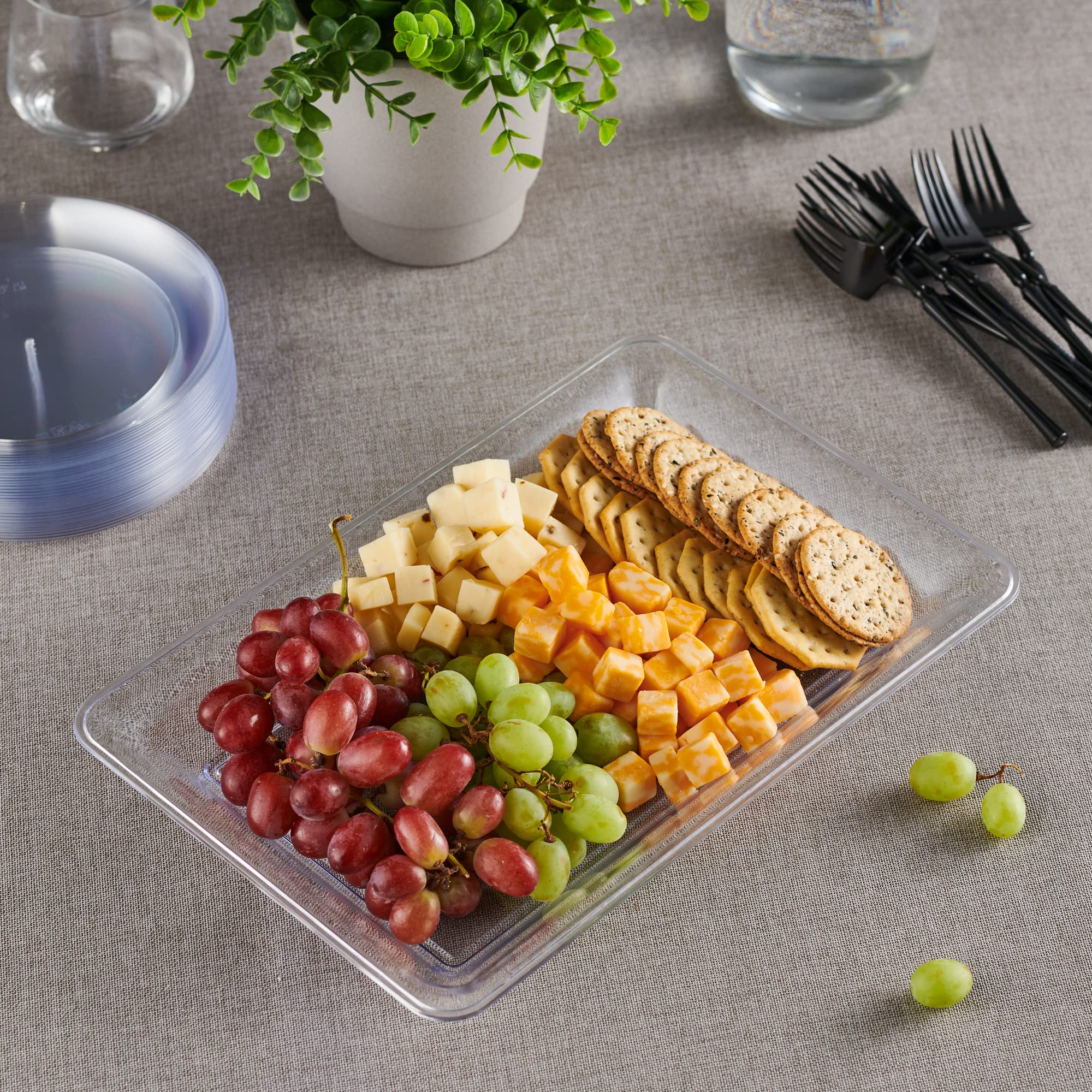 Plasticpro Plastic Serving Trays - Serving Platters Rectangle 10 X 14 Disposable Party Dish Crystal Clear Pack Of 4