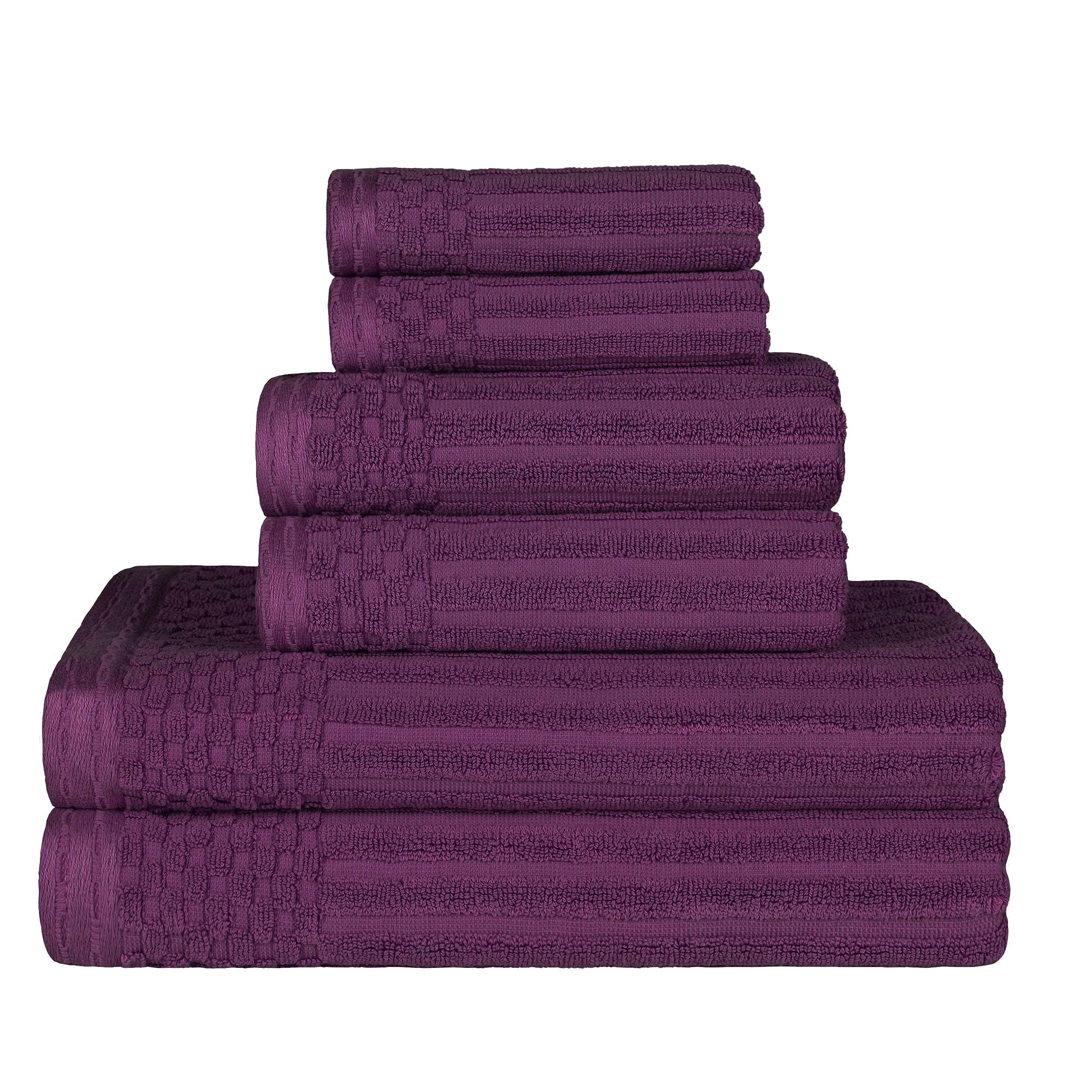 Superior Cotton 6-Piece Solid And Ribbed Towel Set, Face Towels 13    X 13   , Hand Towels 16    X 28   , Bath Towels 27    X 54