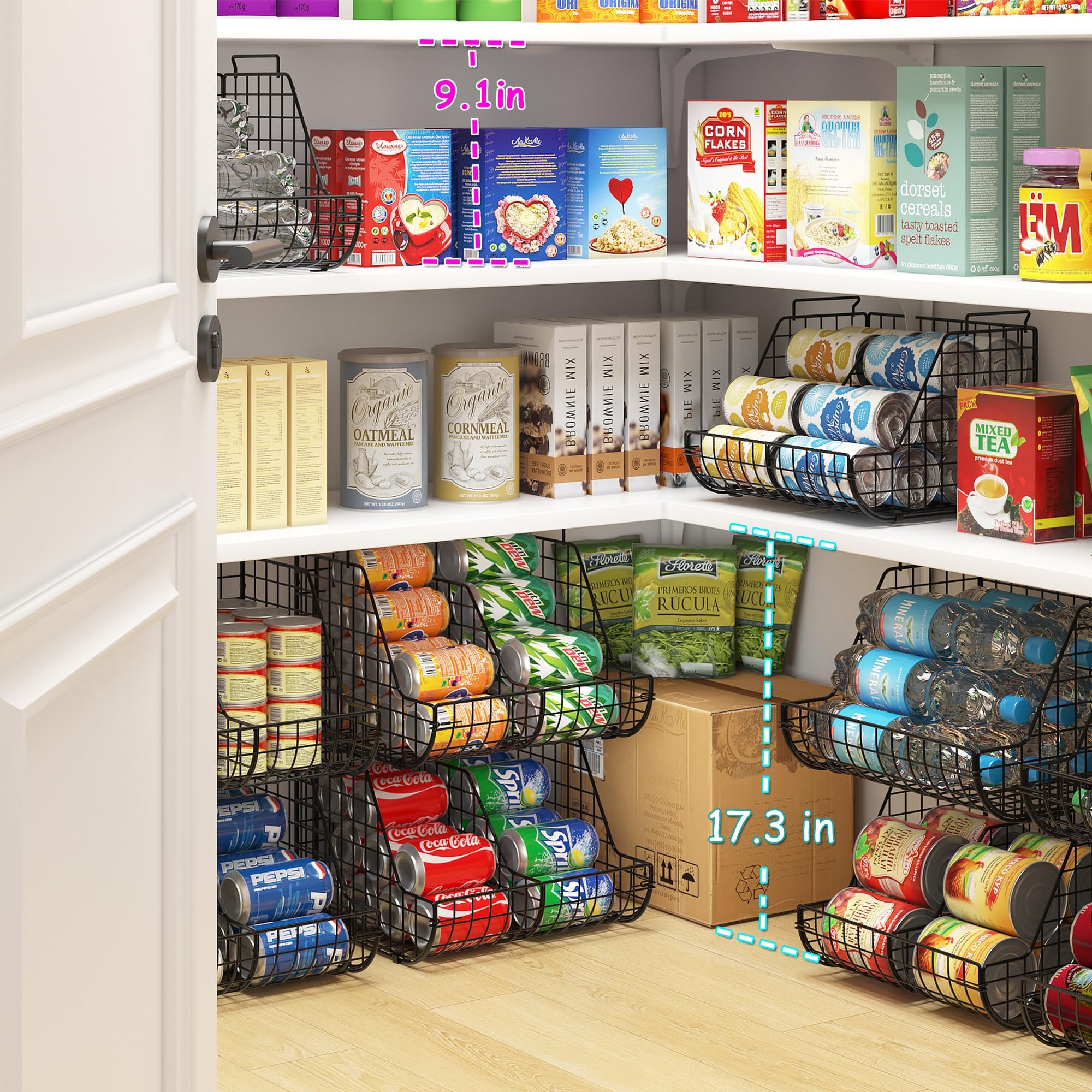 Lyuwanxian Stacking Can Dispensers, Black Iron 3-Tier Organizer, 3-Pack for Pantry & Kitchen Cabinet Storage