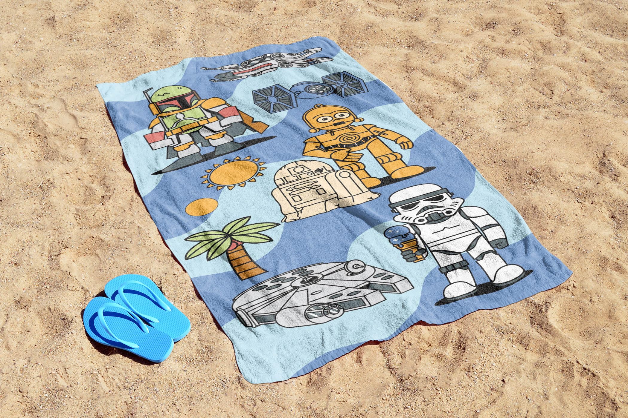 Jay Franco Star Wars Kids Bath Pool Beach Towel - Super Soft & Absorbent 100% Cotton Towel  Measures 28 x 58 Features R2D2  C3PO  Stormtrooper & Boba Fett