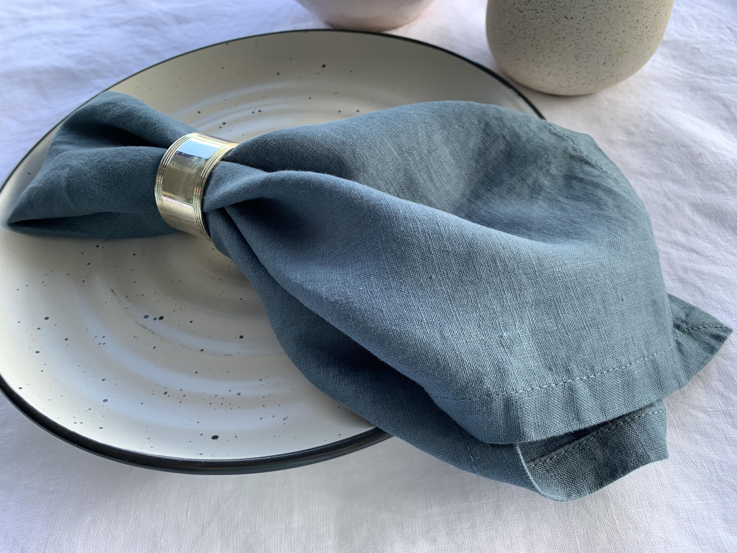 Linen Napkins -100% French Flax - Stonewashed Pure Linen Cloth Napkins - Size 18 Inch X 18 Inch - Set Of 4 (Soft Teal Blue)