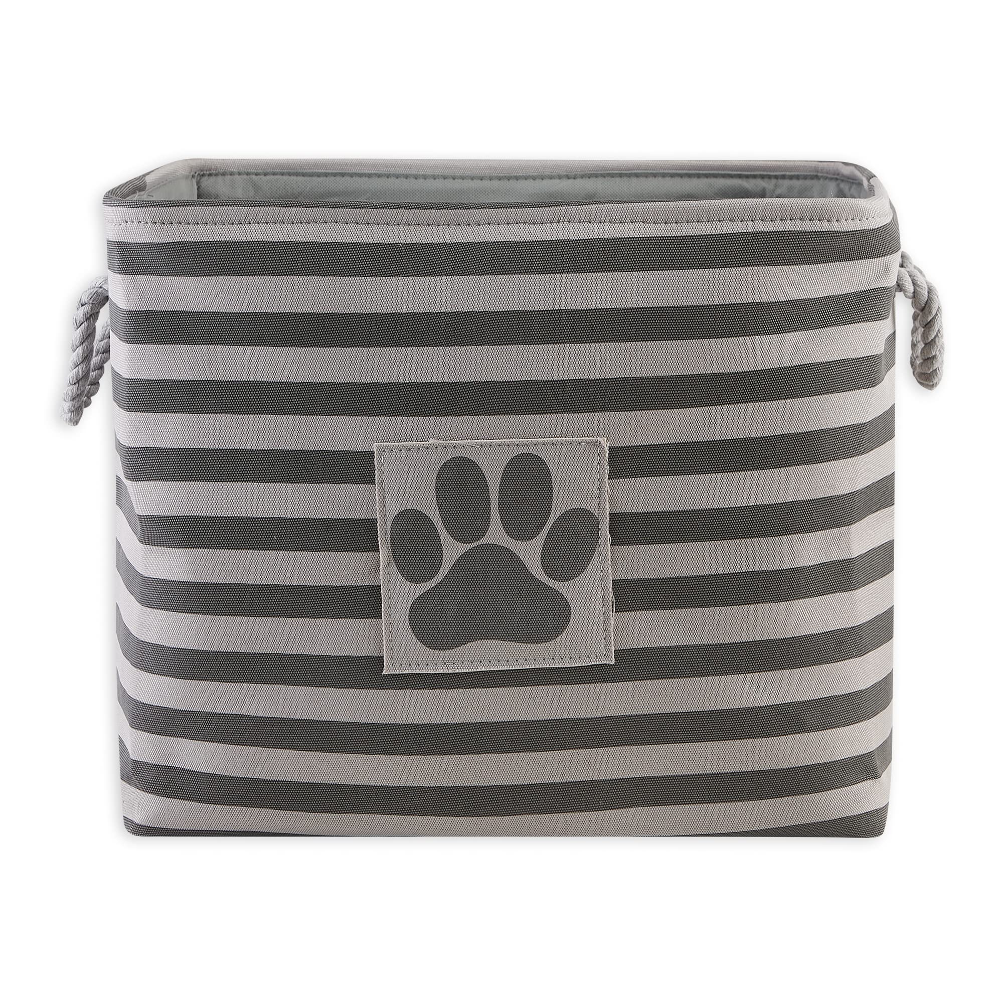Bone Dry Pet Storage Collection Striped Paw Patch Bin, Large Rectangle, Gray