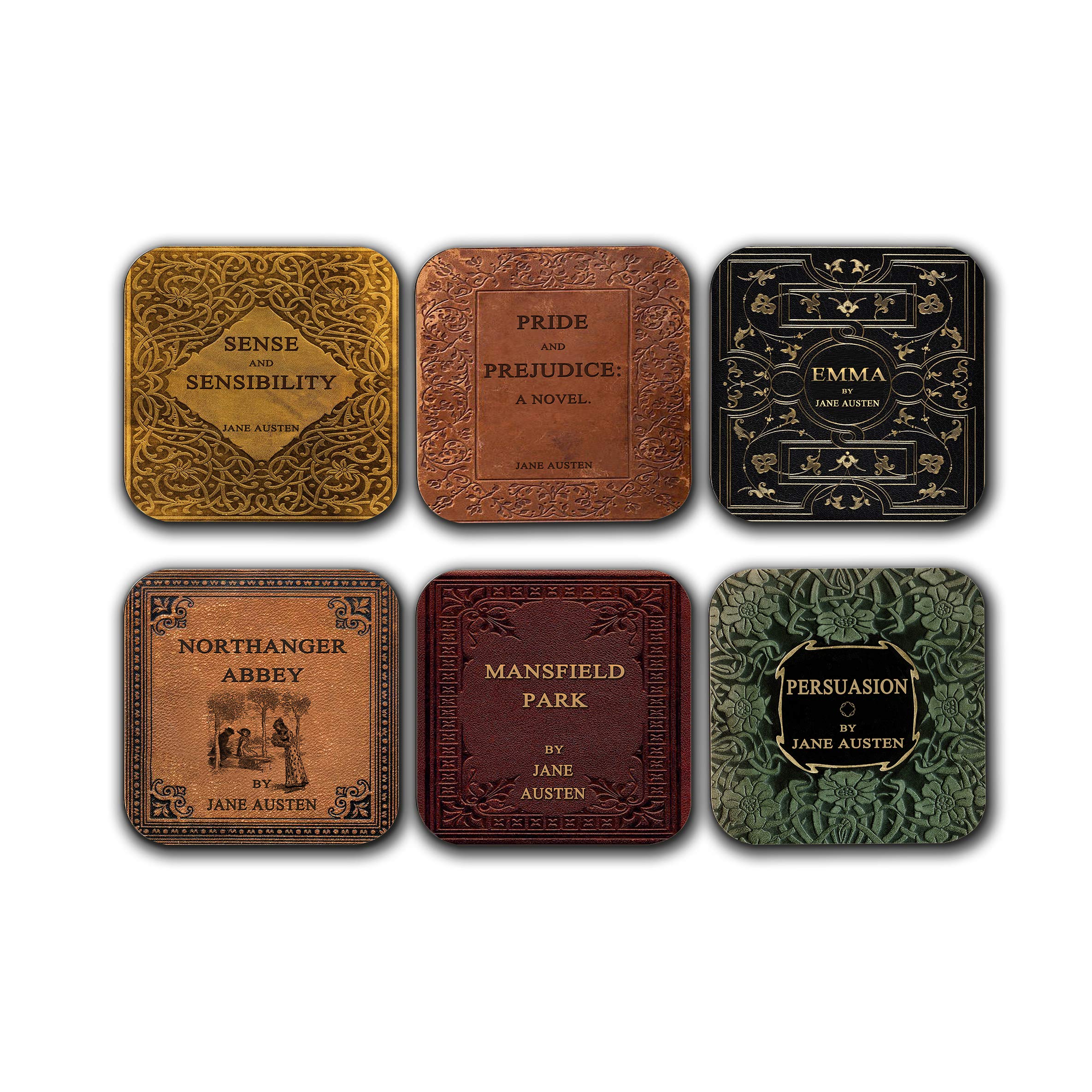 6 Coasters With Complete Novels Of Jane Austen Six Coffee Mug Coasters With Complete Novels Of Jane Austen'S Book Designs. (Book