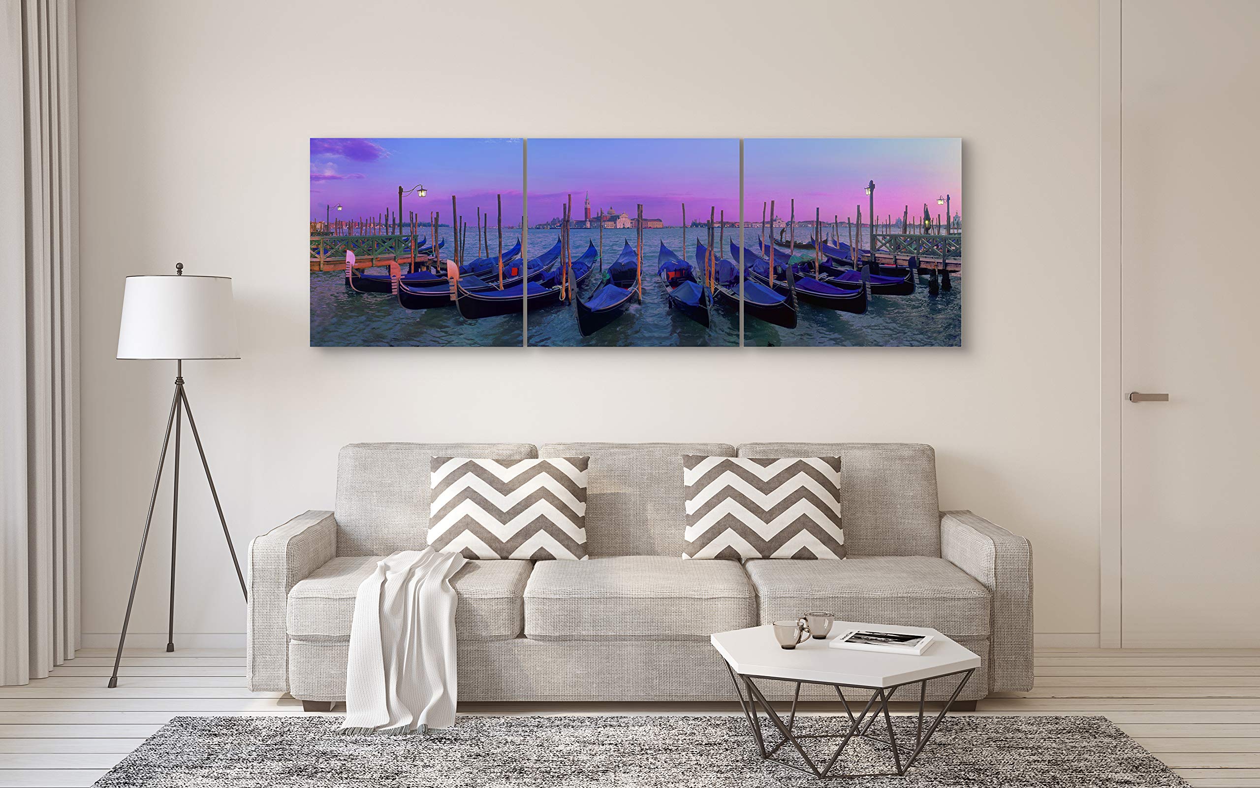 Canvas Wall Art Decor - 24x24 3 Piece Set (Total 24x72 inch)- Sunset Over Venice Italy - Large Decorative & Modern Multi Panel Split Canvas Prints for Dining & Living Room  Kitchen  Bedroom & Office