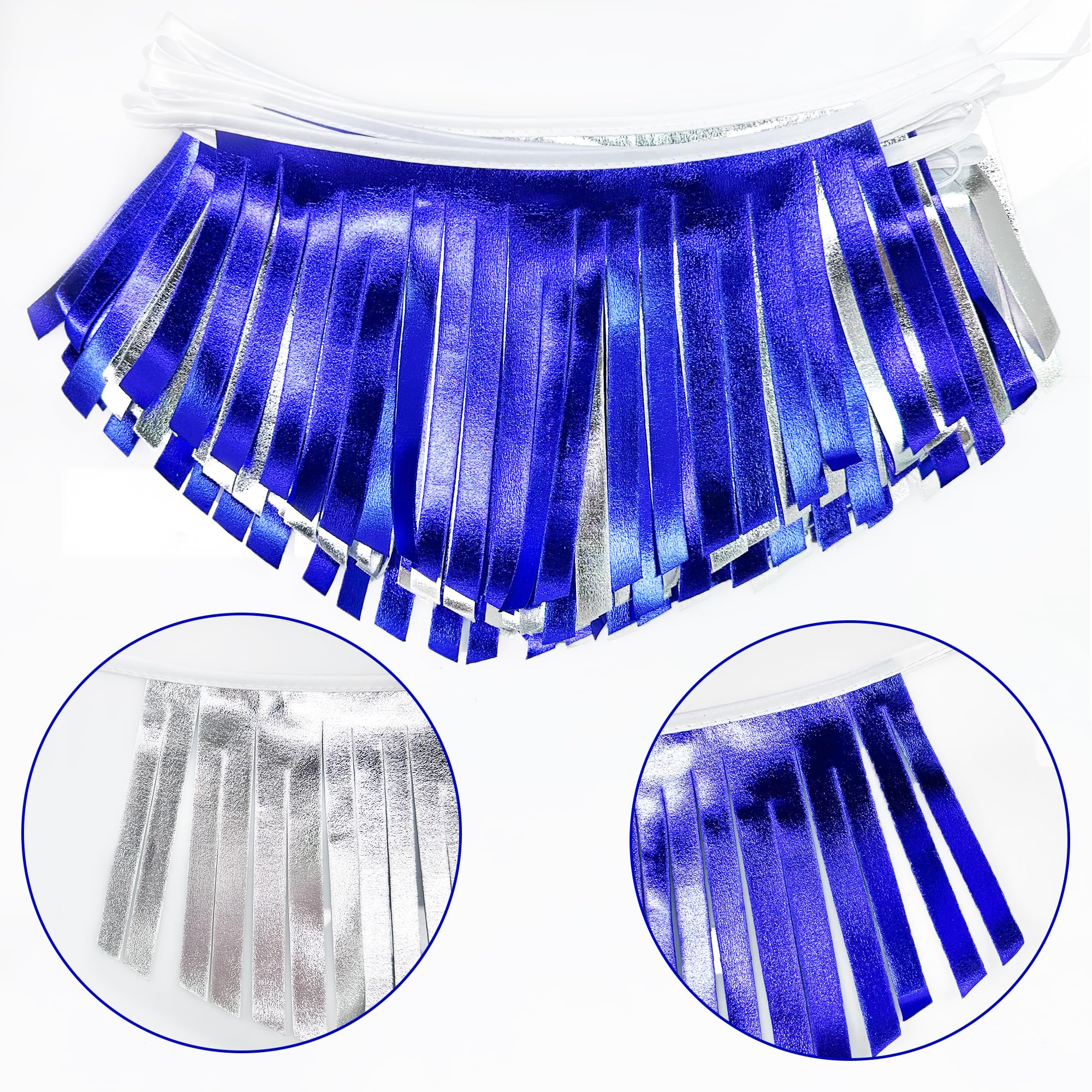 Royal Blue Silver Tassel Banner Metallic Fabric Pennant Bunting Flag For Graduation Birthday Retirement Bachelorette Engagement