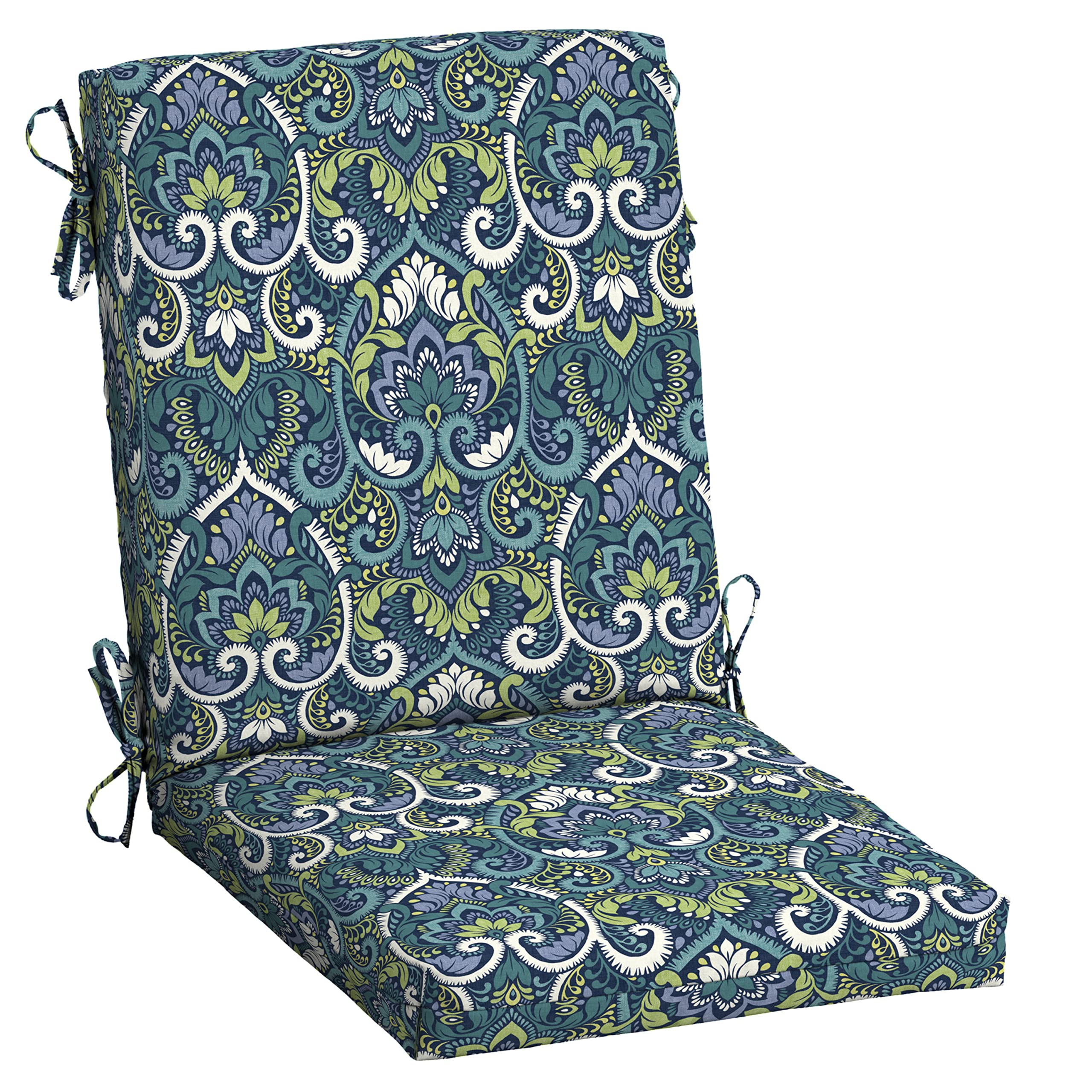 Arden Outdoor Dining Chair Cushion, 2 Pack, 20 x 20, Rain-Proof, Fade Resistant, Sapphire Aurora Blue Damask