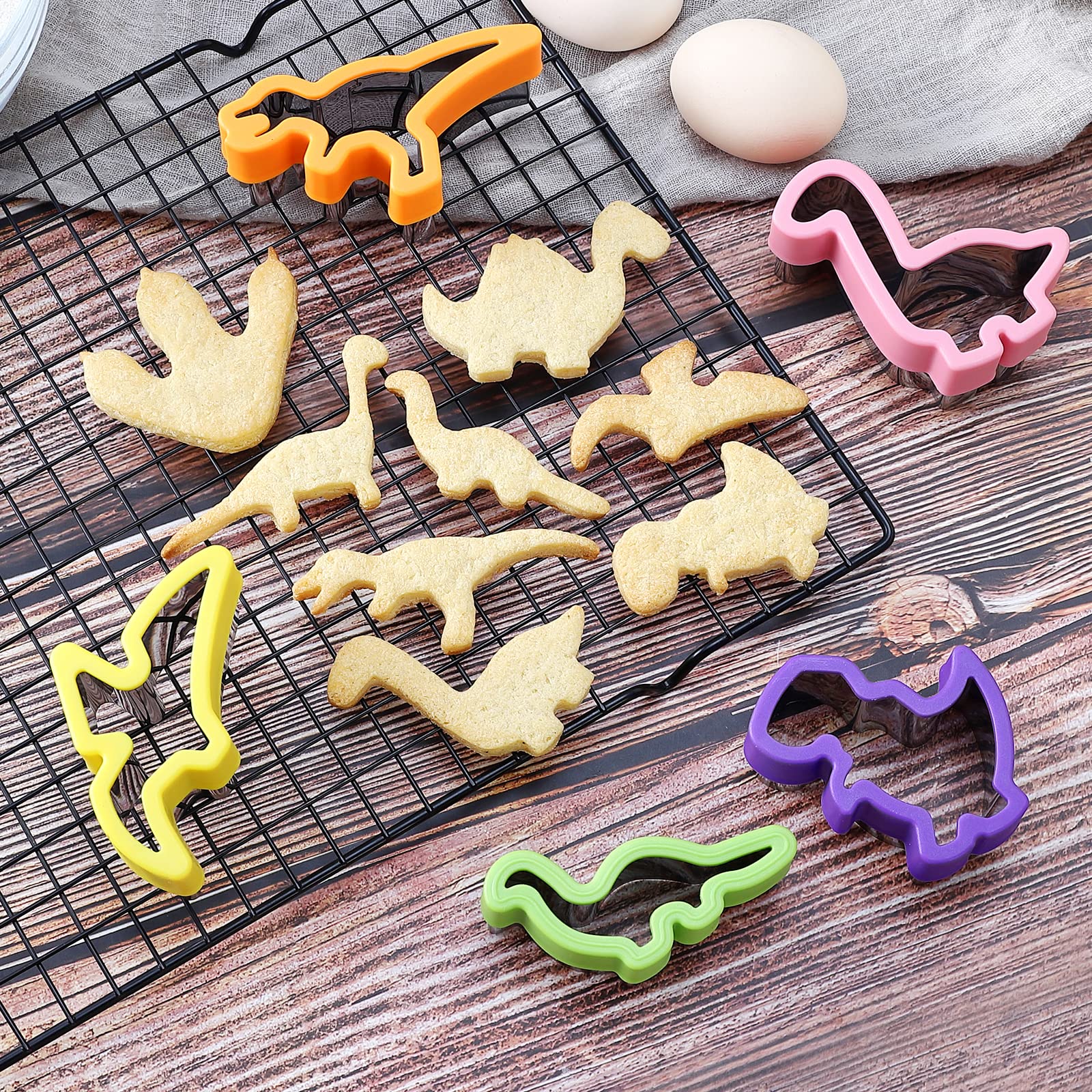 Muyiyamei 8Pcs Dinosaur Cookie Cutter Set - Stainless Steel Sandwich Cookie Food Cutter Molds, Kitchen Baking, Cookies, Sandwich