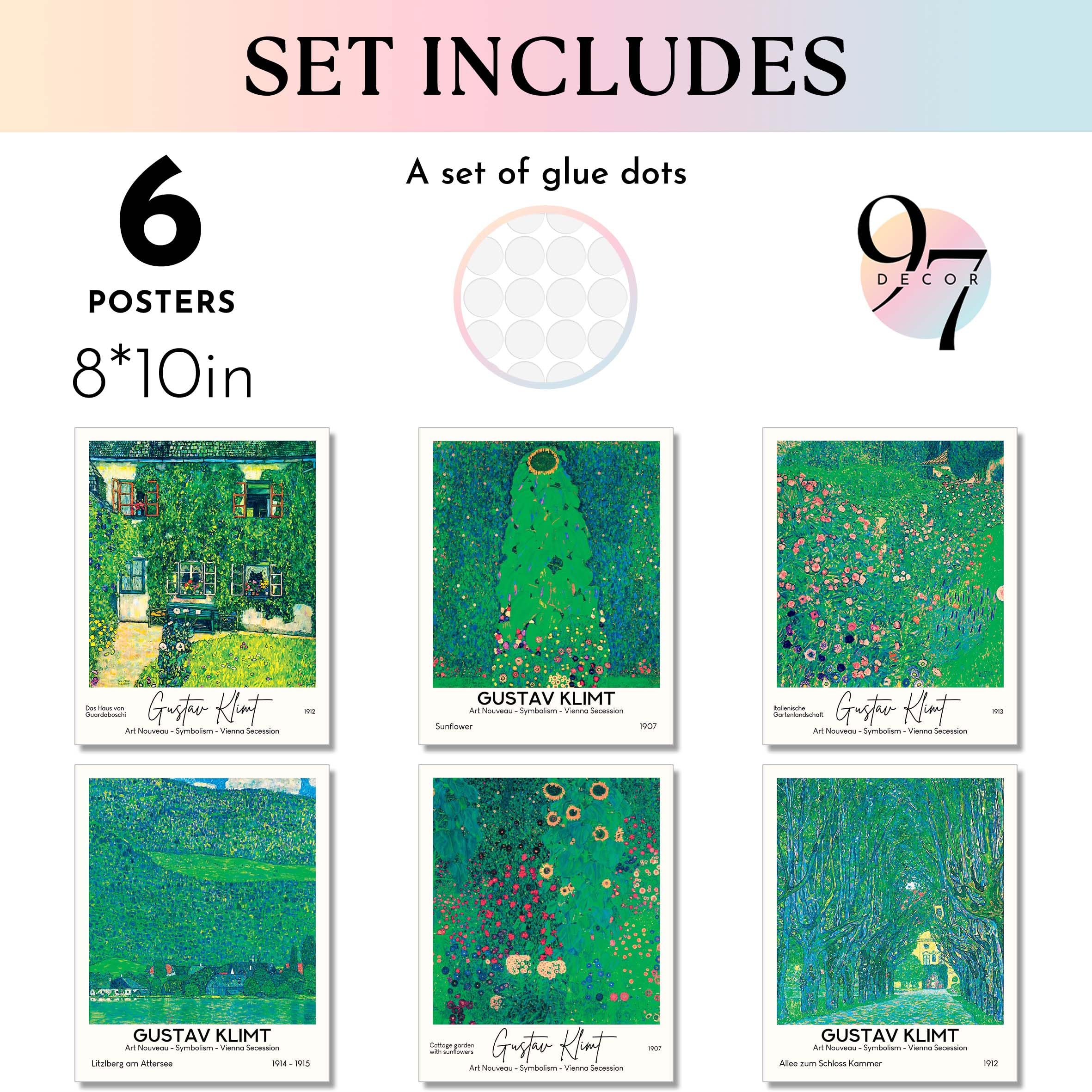 97 Decor Gustav Klimt Wall Art Prints - Gustav Klimt Poster  Art Nouveau Decor  Famous Painting Prints  Botanical Nature Wall Art Green Artwork Landscape Sunflower Pictures for Home (8x10 UNFRAMED)