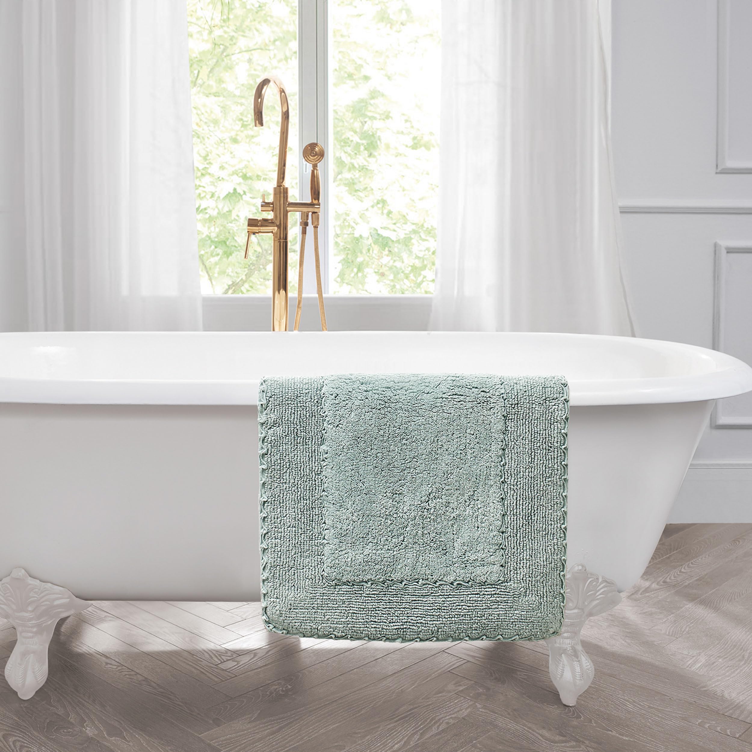 Laura Ashley Ruffle Cotton 2-Piece Bath Rug Set, Aqua