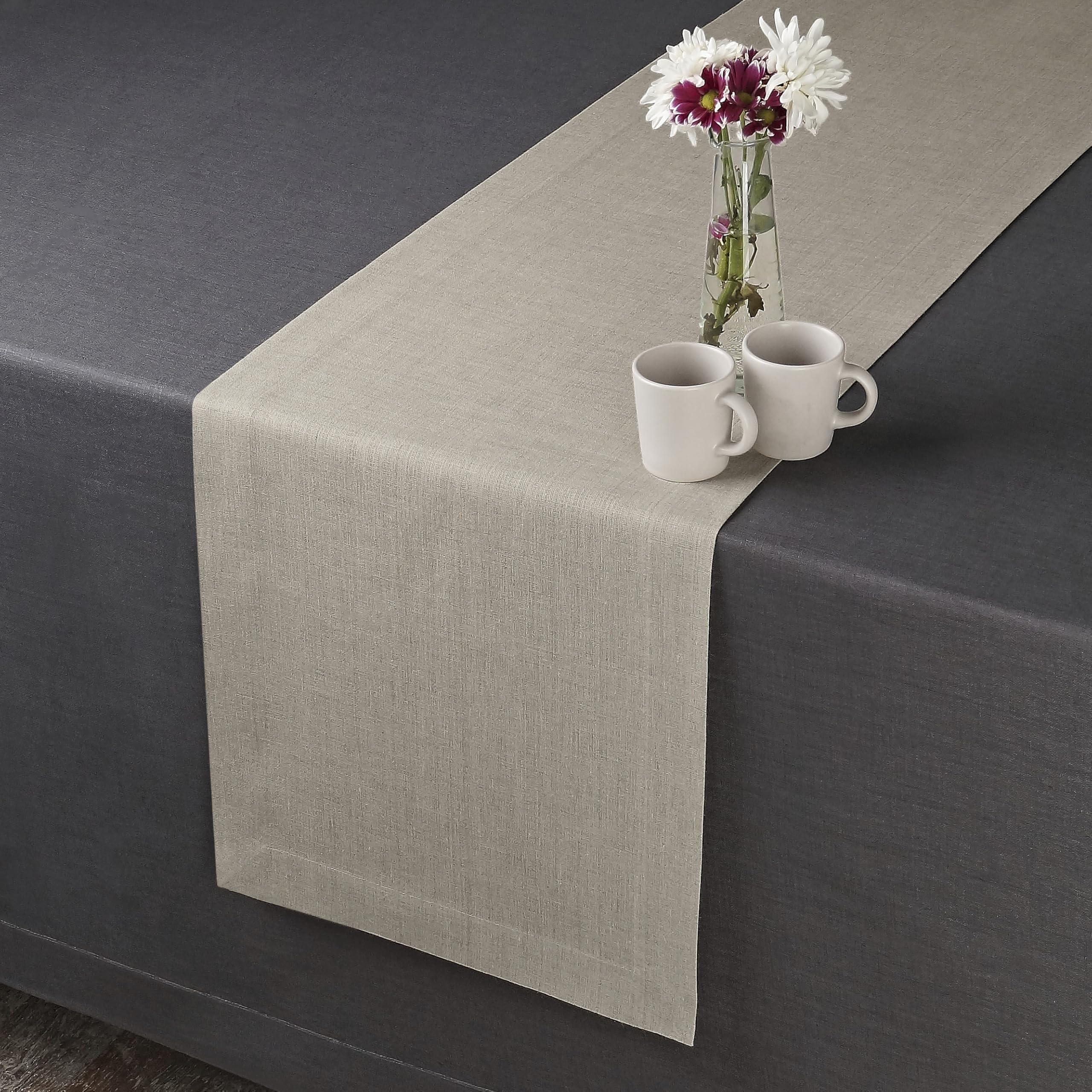 D'Moksha Linen Table Runner 120 Inches Long, Charcoal Grey Table Runner, Fall Table Runner, Long Table Runner For Thanksgiving,