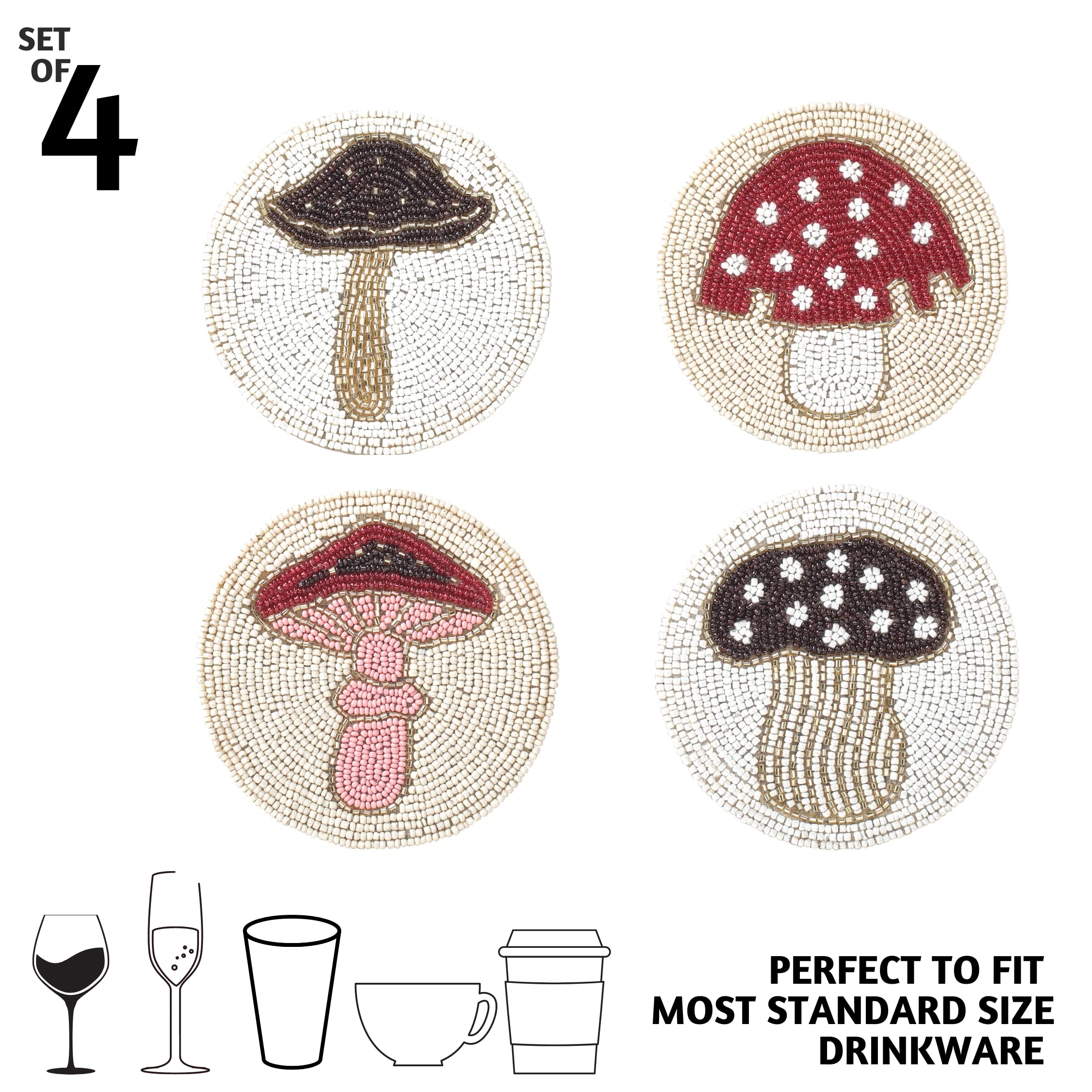 Folkulture Boho Coasters Or Bar Coasters Set For Drinks, 4'' Round Farmhouse Coasters Or Rustic Table Coasters For Coffee Table,