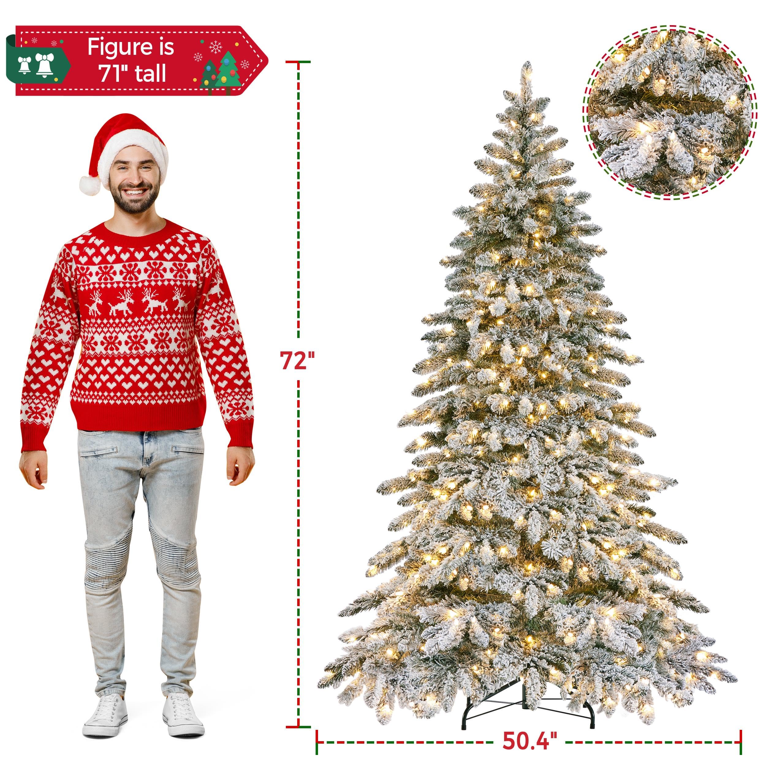 Yaheetech 6ft Pre-Lit Christmas Fir Tree with 400 Warm LED Lights & 940 PVC Tips,Hinged Holiday Decorative Tree with Foldable St