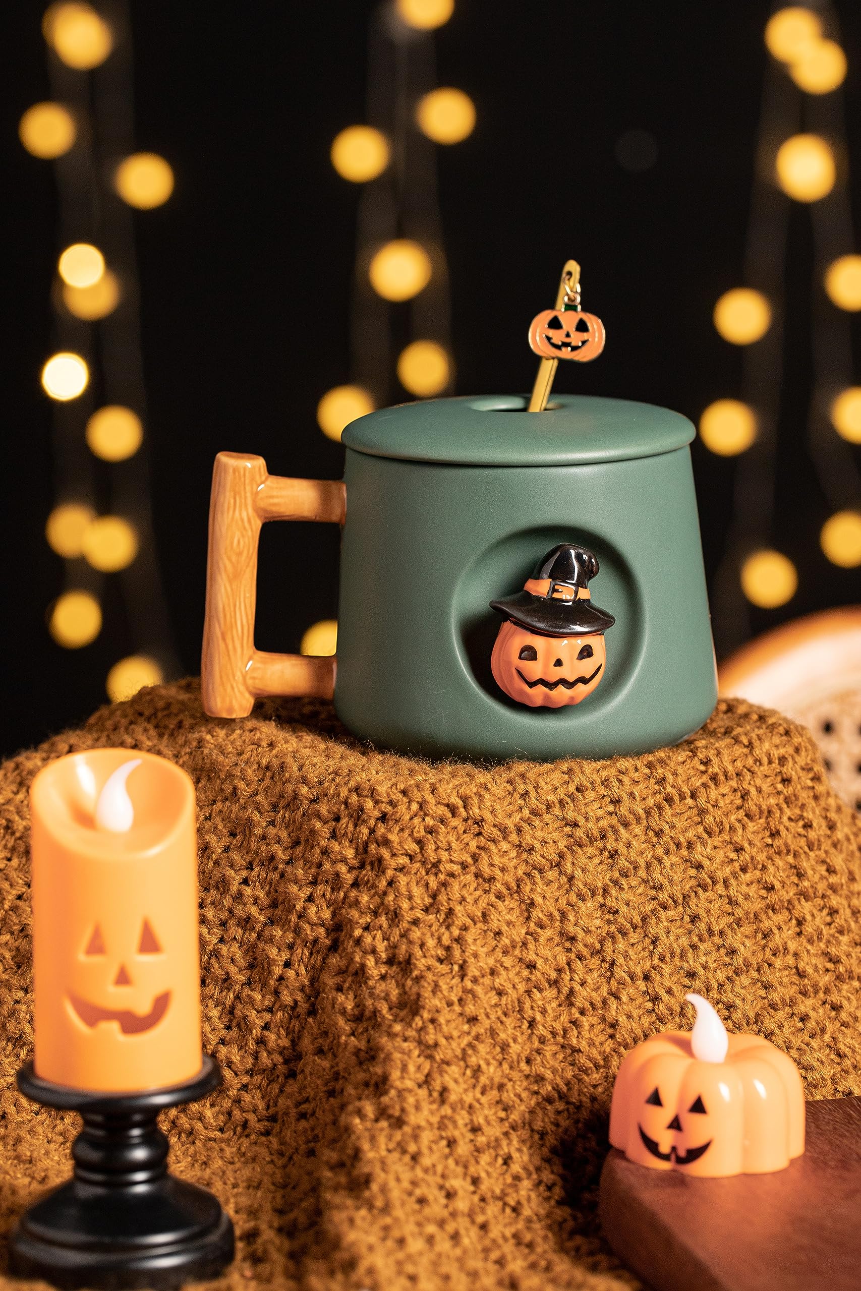 DIHOclub Adorable 3D Ceramic Pumpkin Head Mug with Lid and Spoon - Perfect for Coffee, Tea, Milk, and More - Ideal Gift for Hall