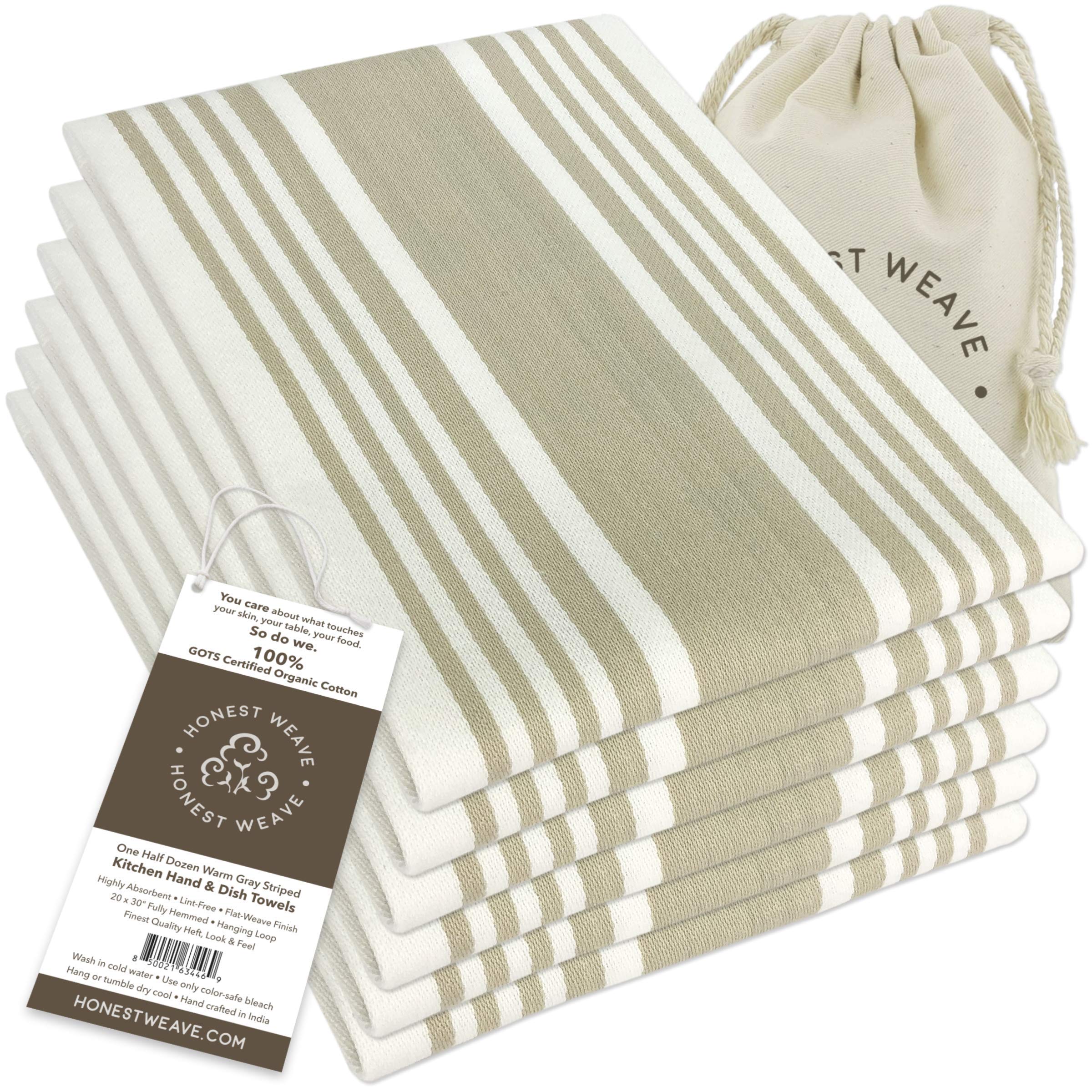 Honest Weave Gots Certified Organic Cotton Kitchen Hand And Dish Towel Sets - Oversized 20X30 Inches, Fully Hemmed, In Designer