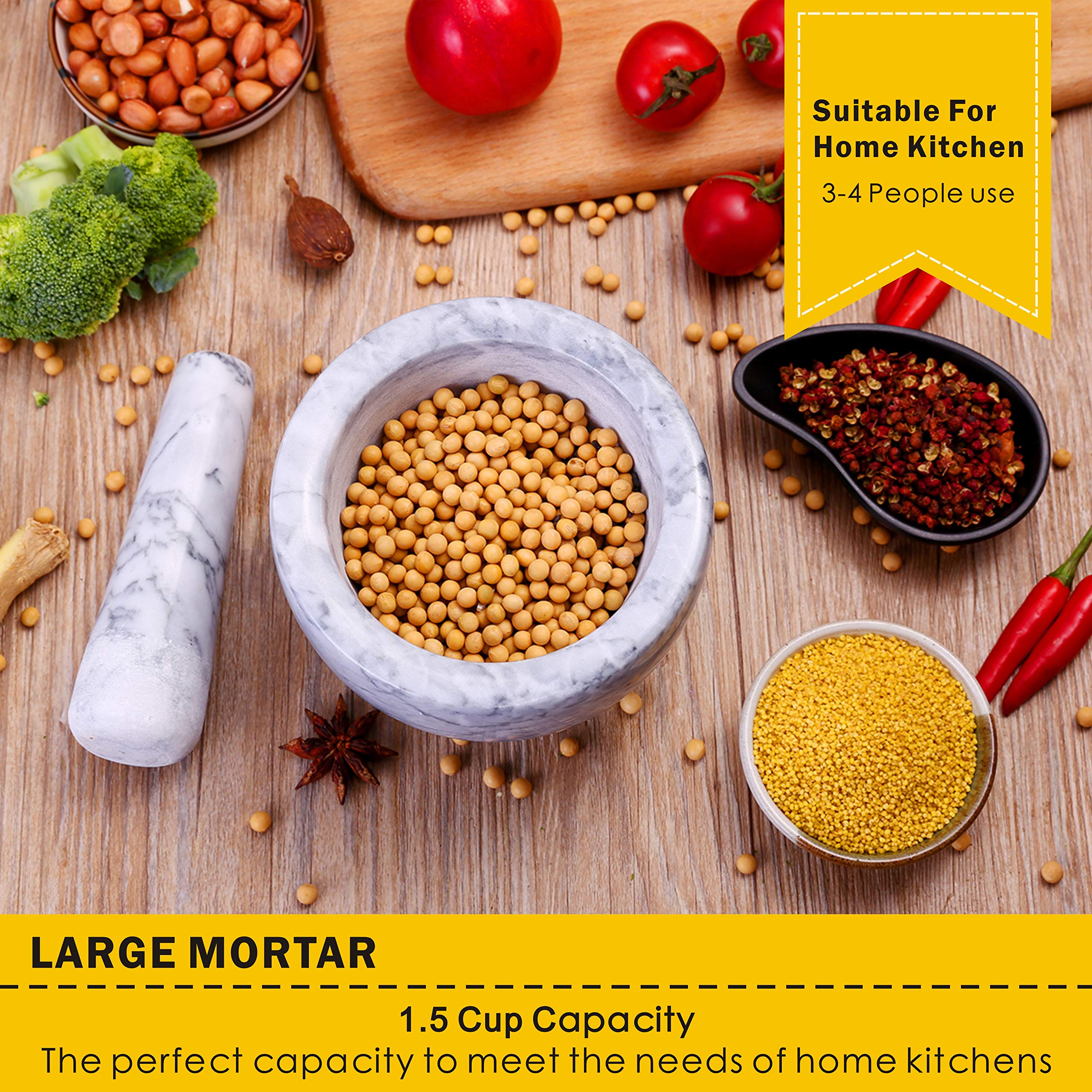 Mortar And Pestle Set, Guacamole Bowl Polished Natural Marble Stone, Grinder And Crusher, With Silicone Mat & Spoon-300Ml(Light