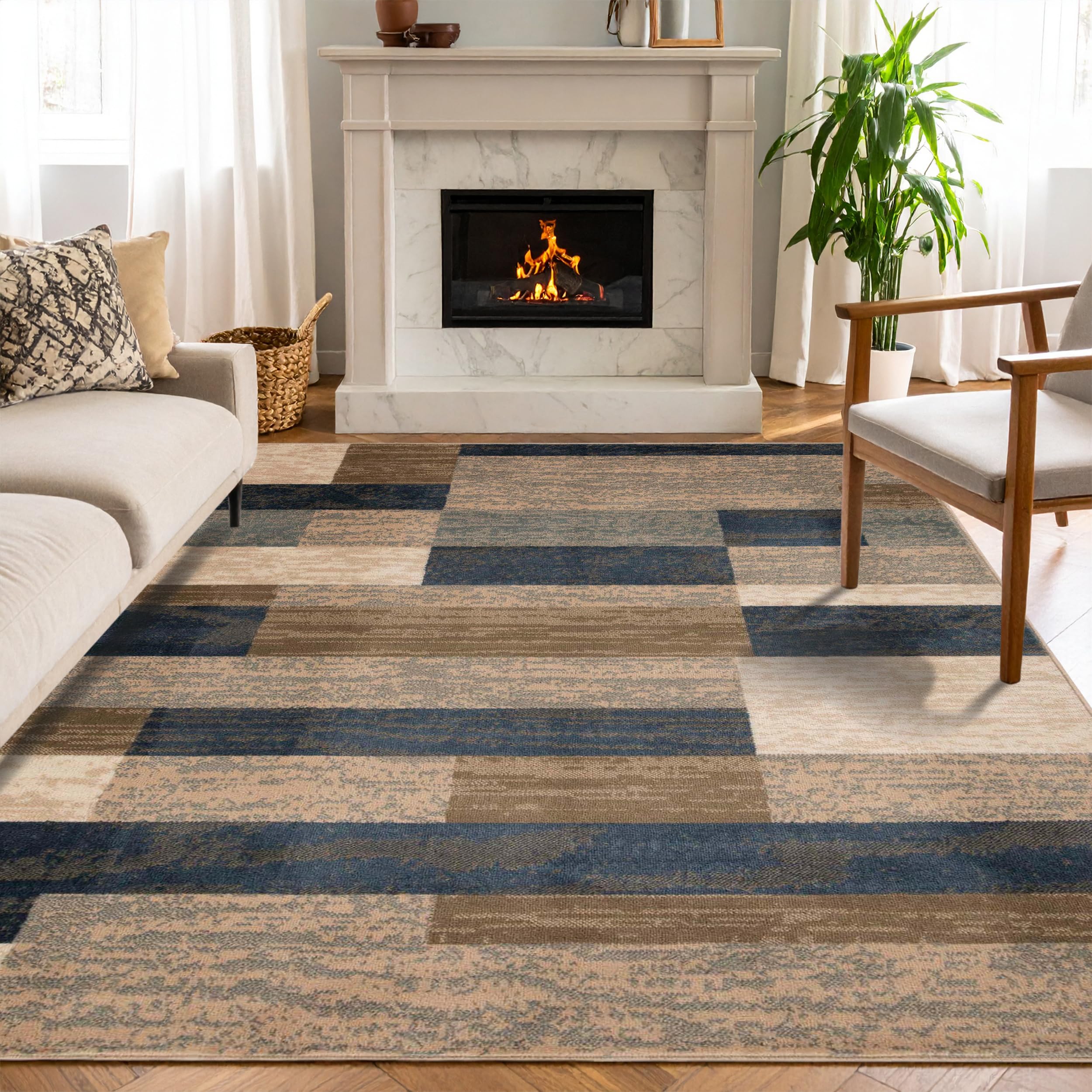 Superior Indoor Area Rug, Jute Backed, Modern Geometric Patchwork Floor Decor for Bedroom, Office, Living Room, Entryway, Hardwo