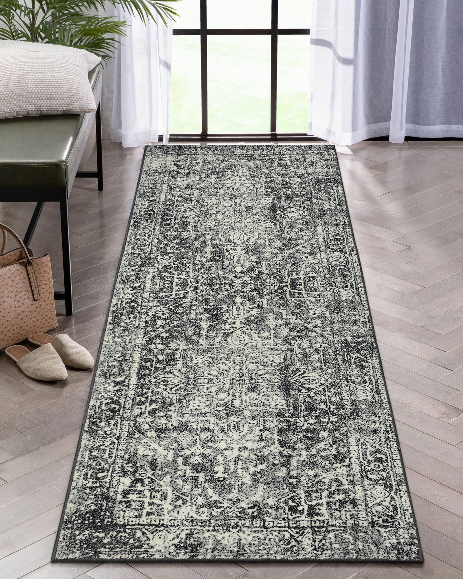 Morebes Vintage Runner Rug 2x6, Washable Hallway Rug Runner Non-Slip Traditional Bathroom Rug, Non-Shedding Medallion Kitchen Ma