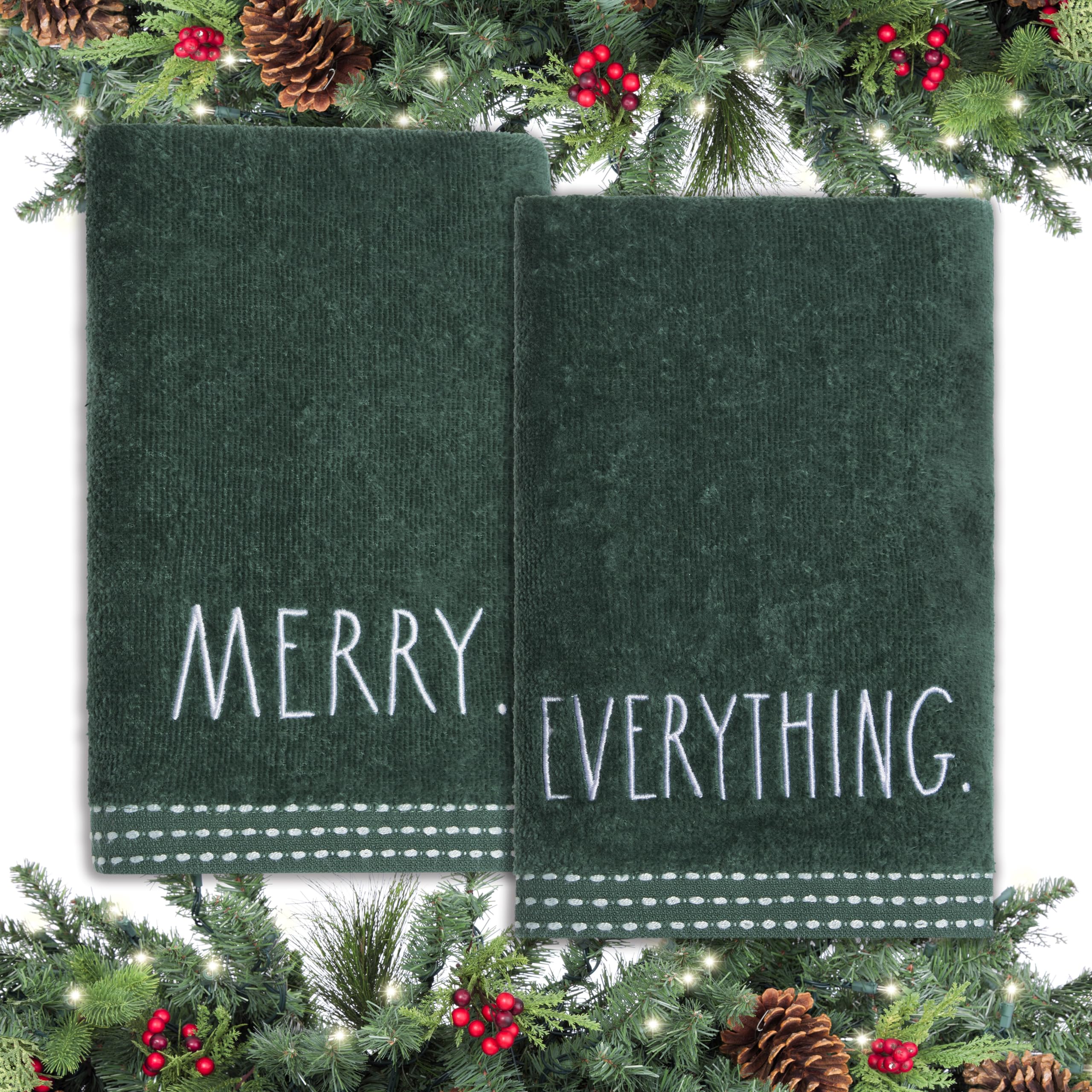 Rae Dunn Hand Towels, Embroidered Decorative Hand Towel For Kitchen And Bathroom, 100% Cotton, Highly Absorbent, Two Pack, 16X28